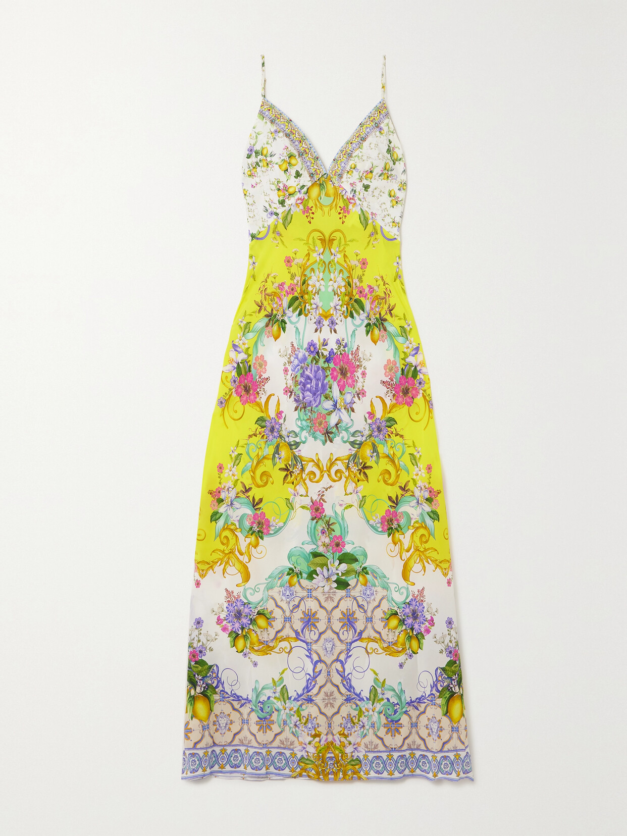 Camilla - Embellished Floral-print Silk Crepe De Chine Maxi Dress - Yellow