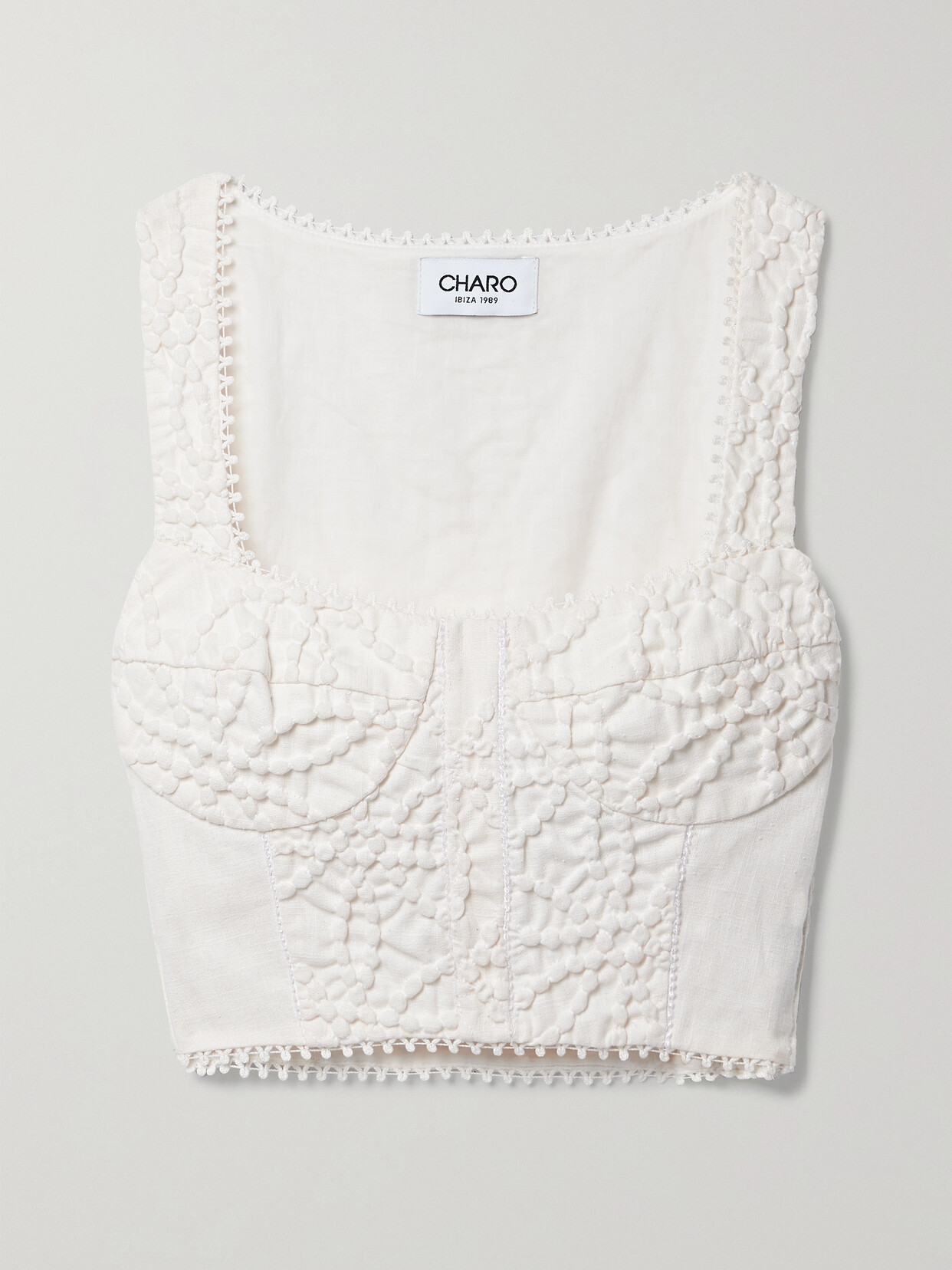 Charo Ruiz - Mairey Cropped Ramie-blend Cloqué Top - Off-white