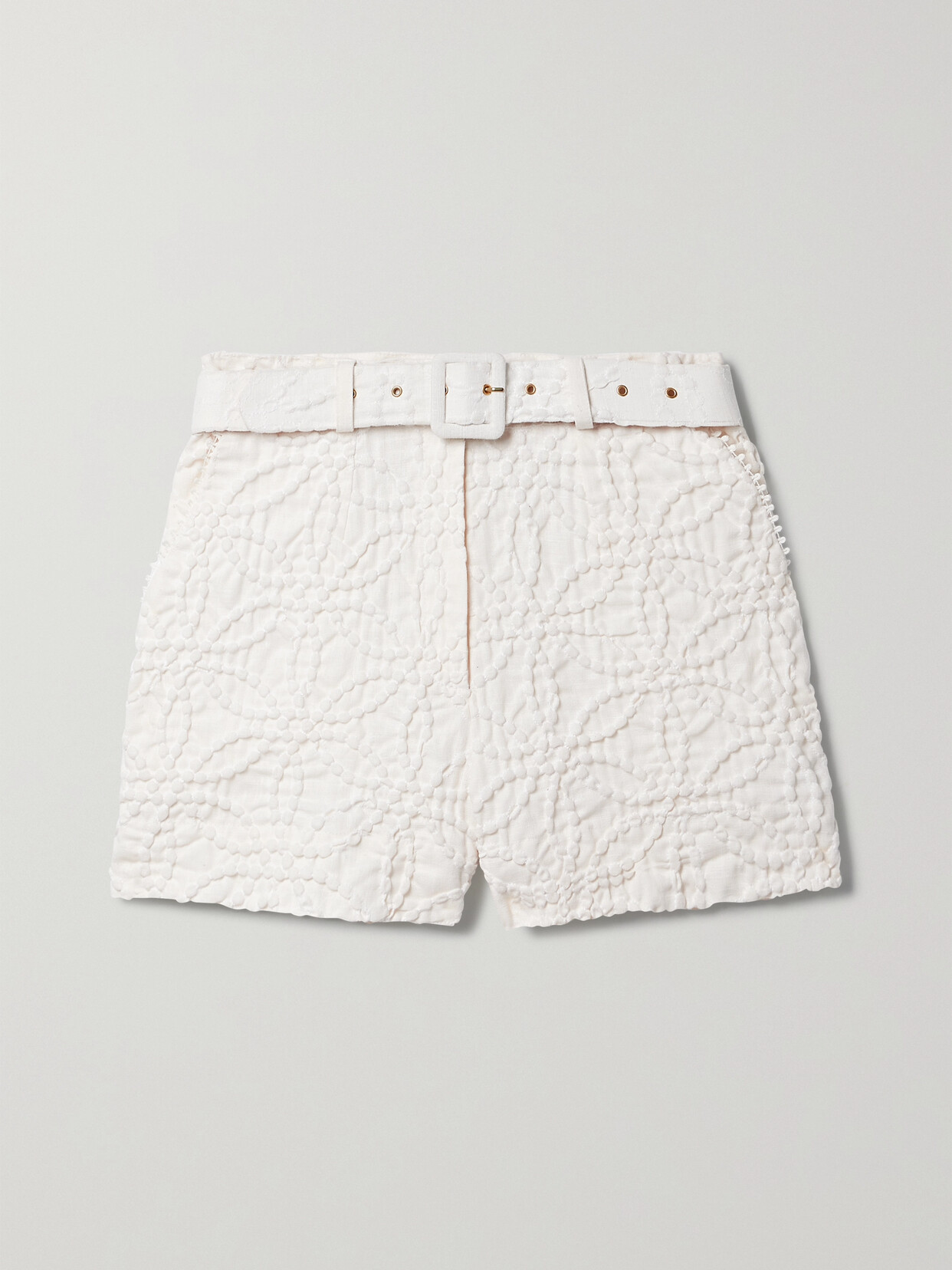 Charo Ruiz - Belted Ramie-blend Cloqué Shorts - Off-white