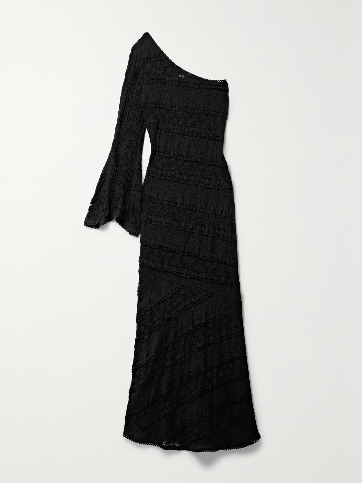 Charo Ruiz - Lora One-sleeve Paneled Stretch-lace And Gauze Maxi Dress - Black