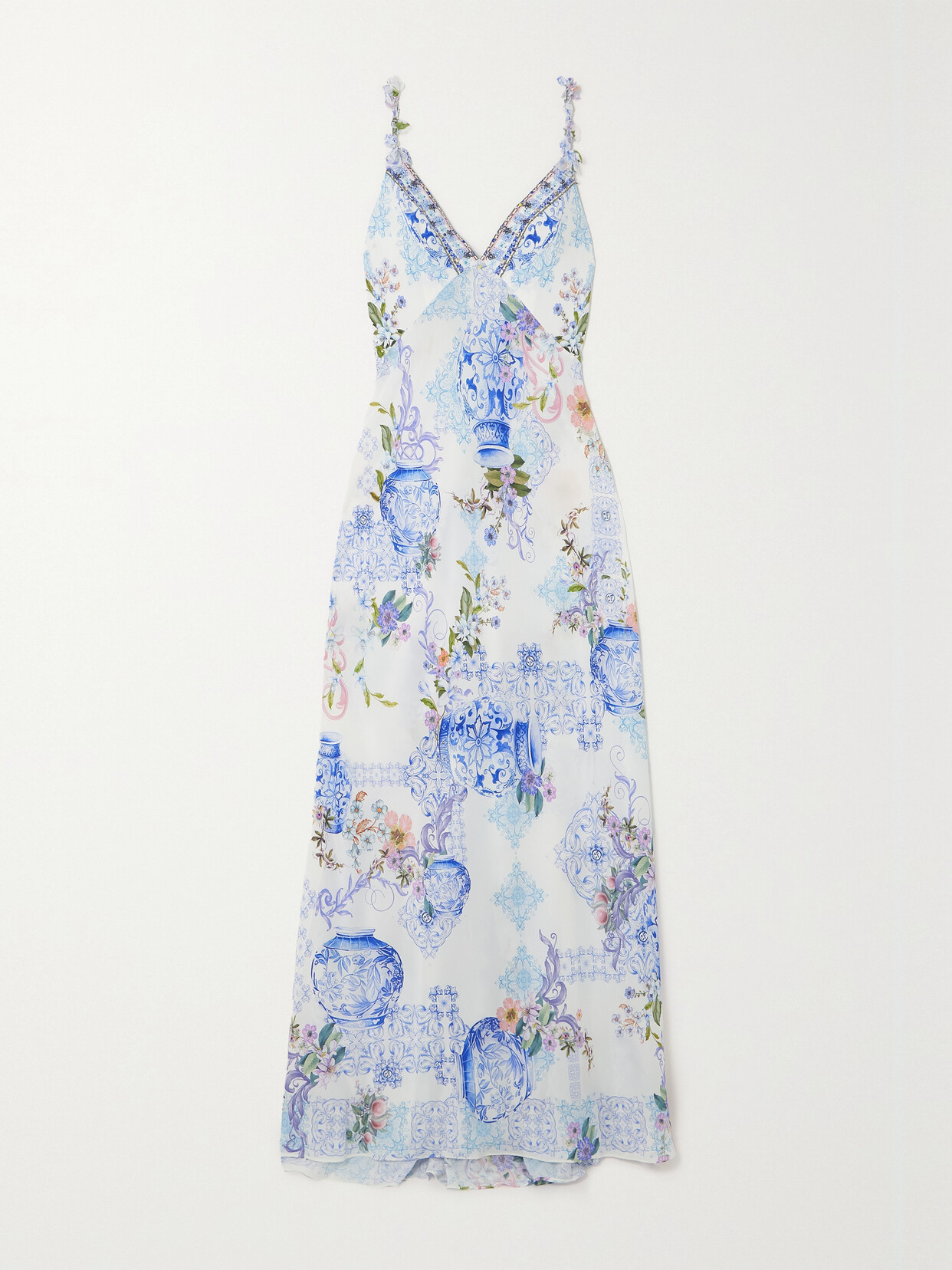 CAMILLA EMBELLISHED FLORAL-PRINT SILK-GEORGETTE MAXI DRESS