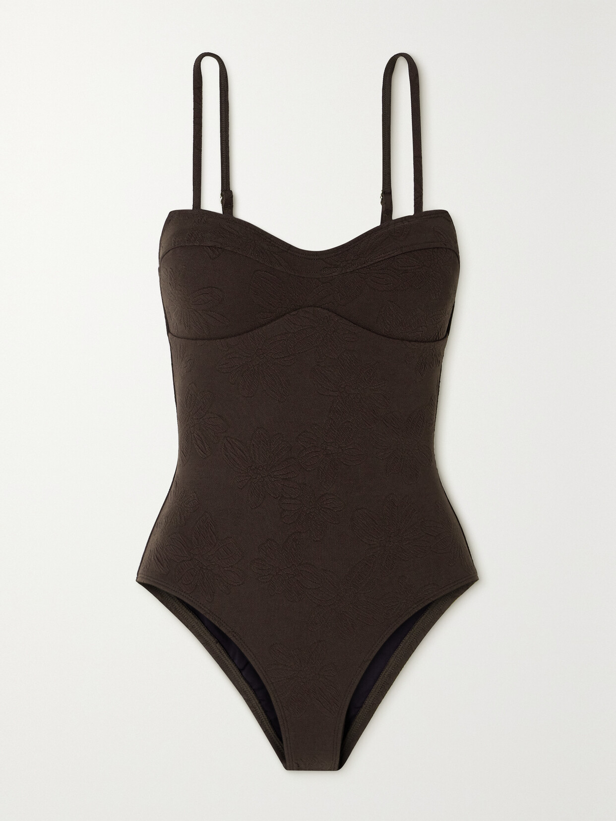 Peony Contour Stretch Recycled-jacquard Swimsuit In Brown