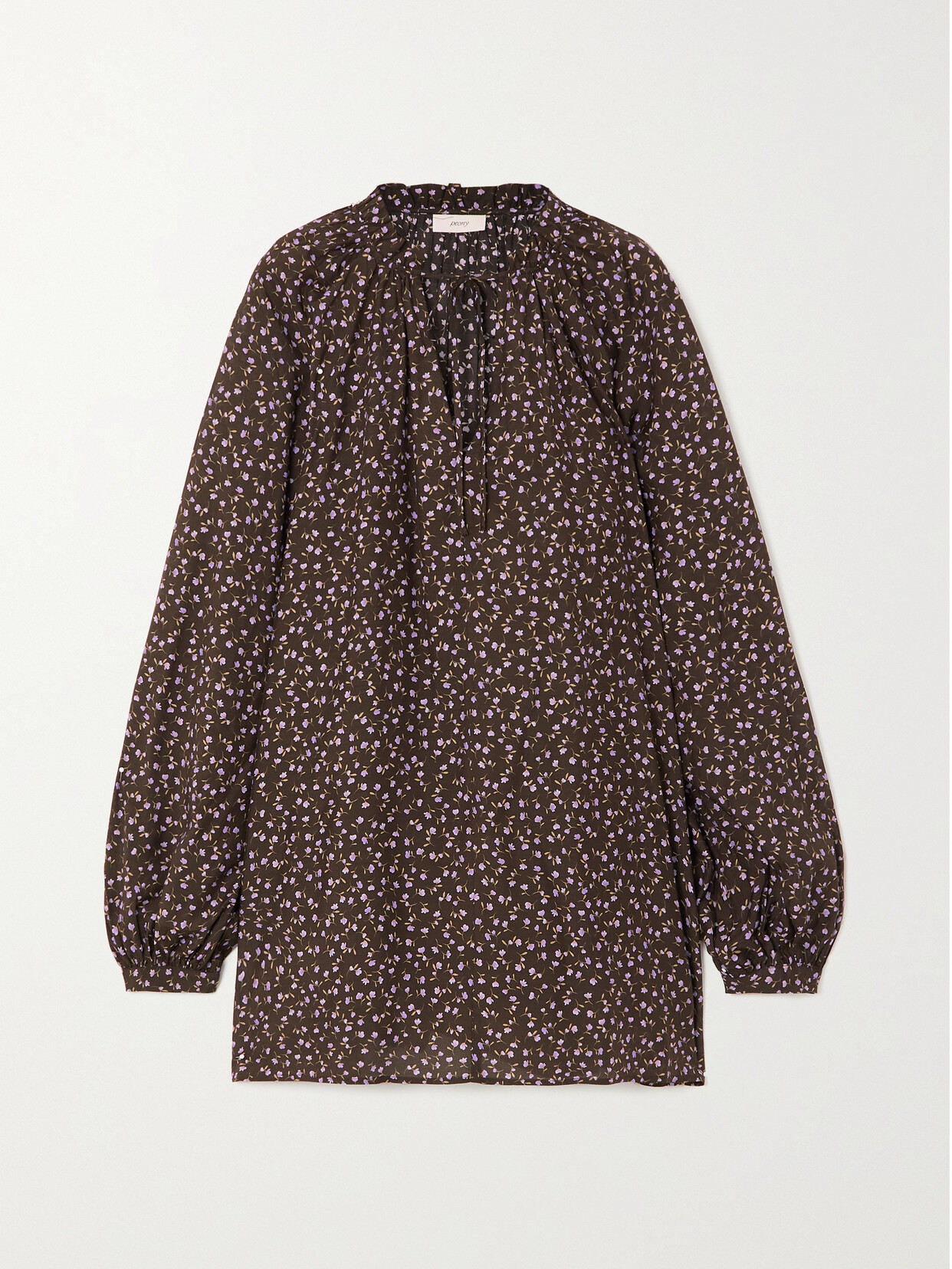 Peony Afterswim Ruched Floral-print Ecovero And Silk-blend Mini Dress - Brown