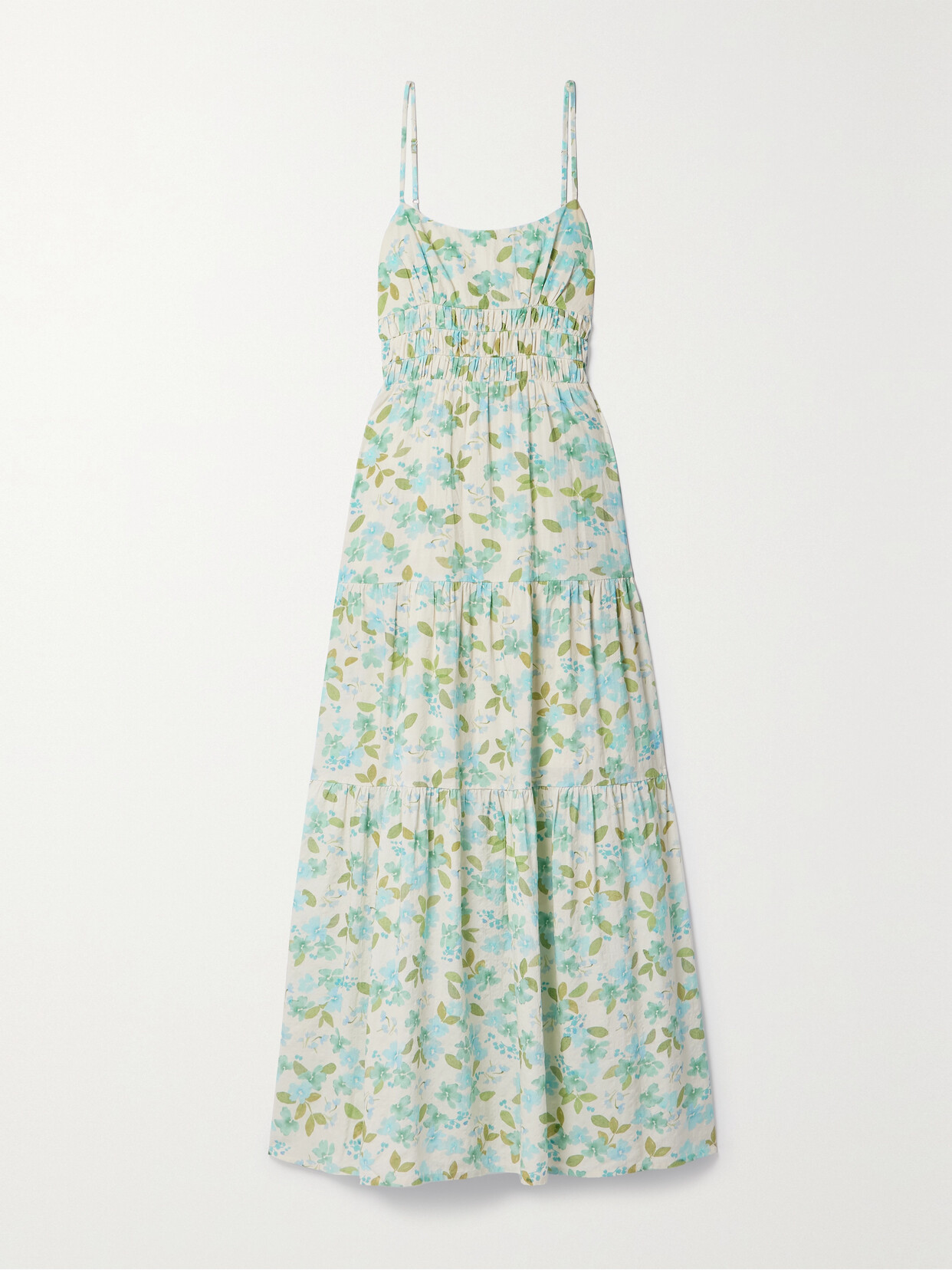 Peony - Tiered Floral-print Organic Cotton And Ecovero-blend Maxi Dress - Blue