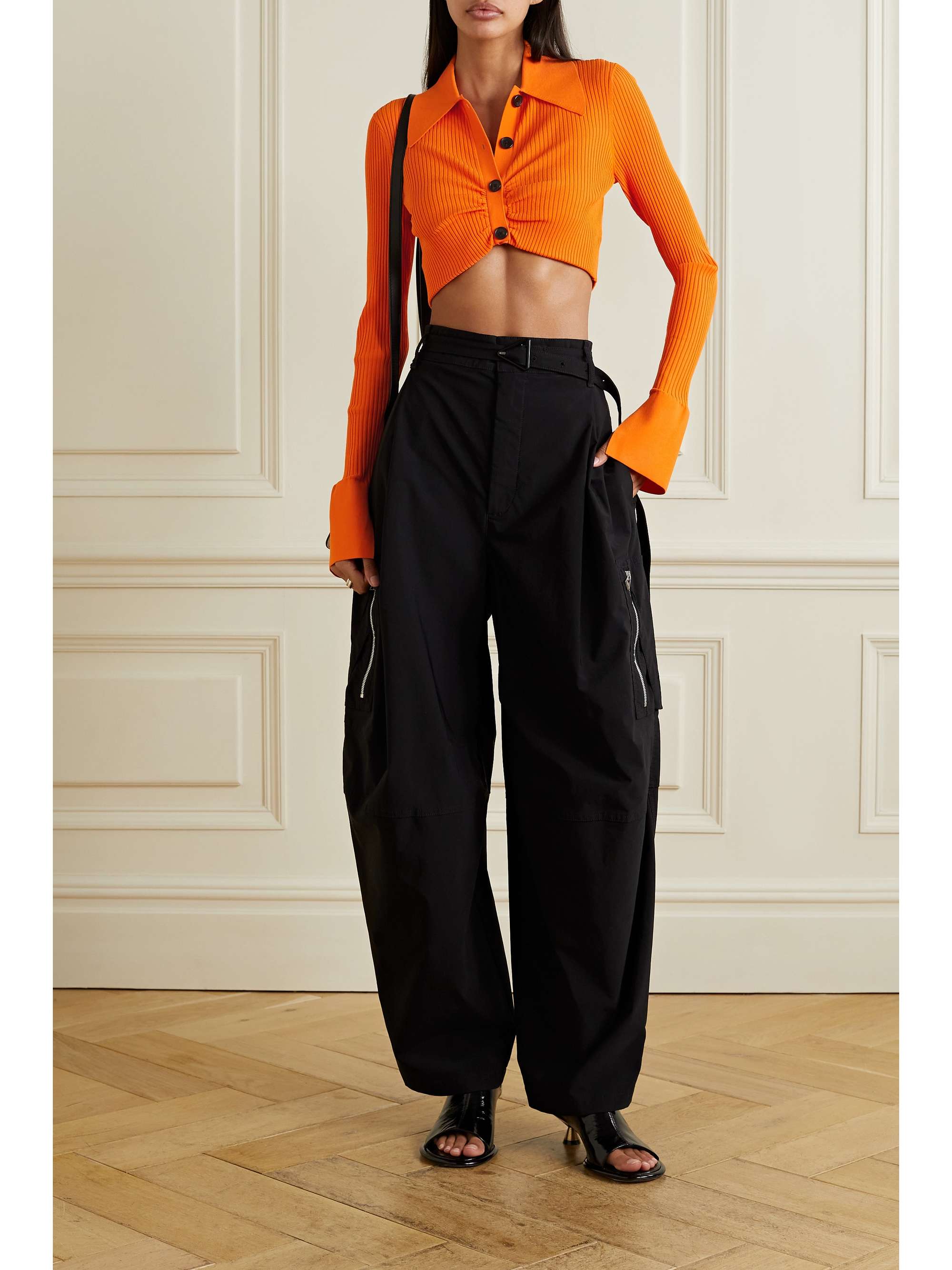 A.L.C. Ashlyn cropped gathered ribbed-knit top