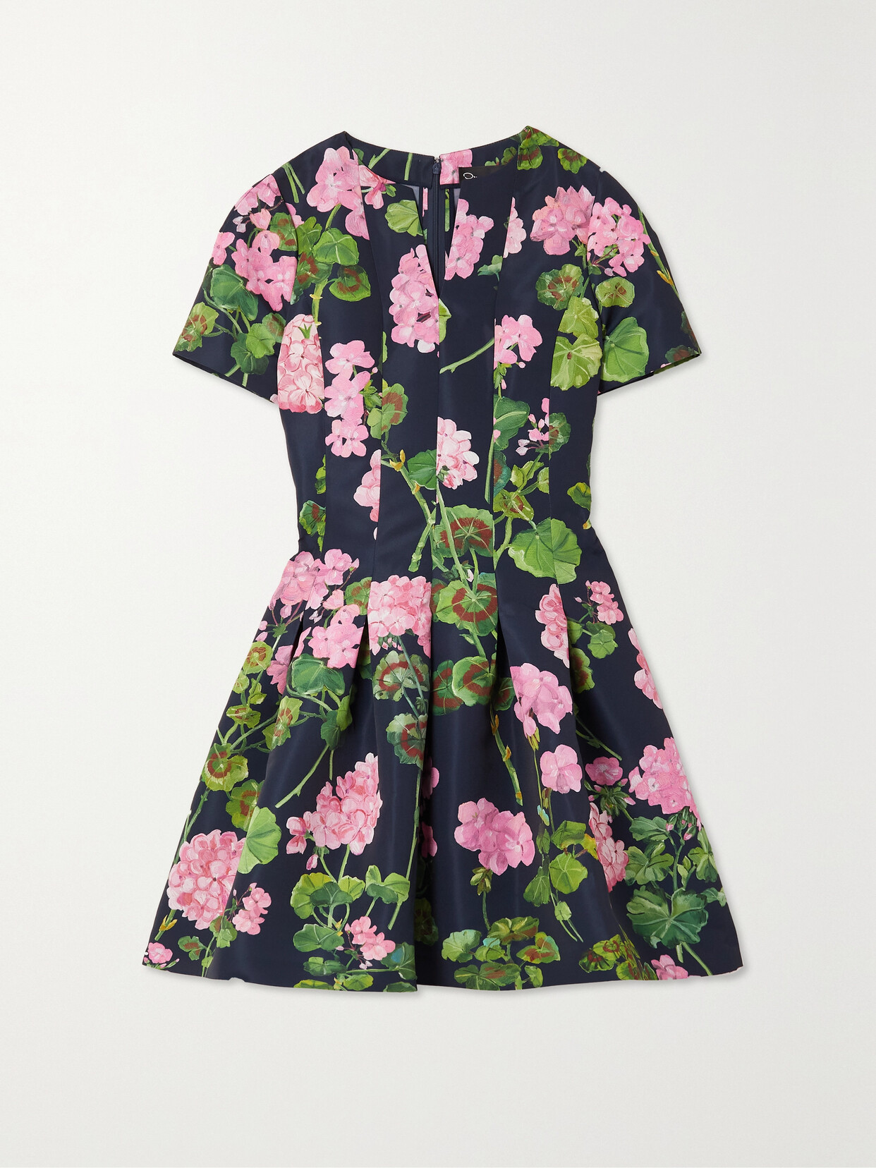 Oscar de la Renta - Pleated Floral-print Faille Dress - Blue