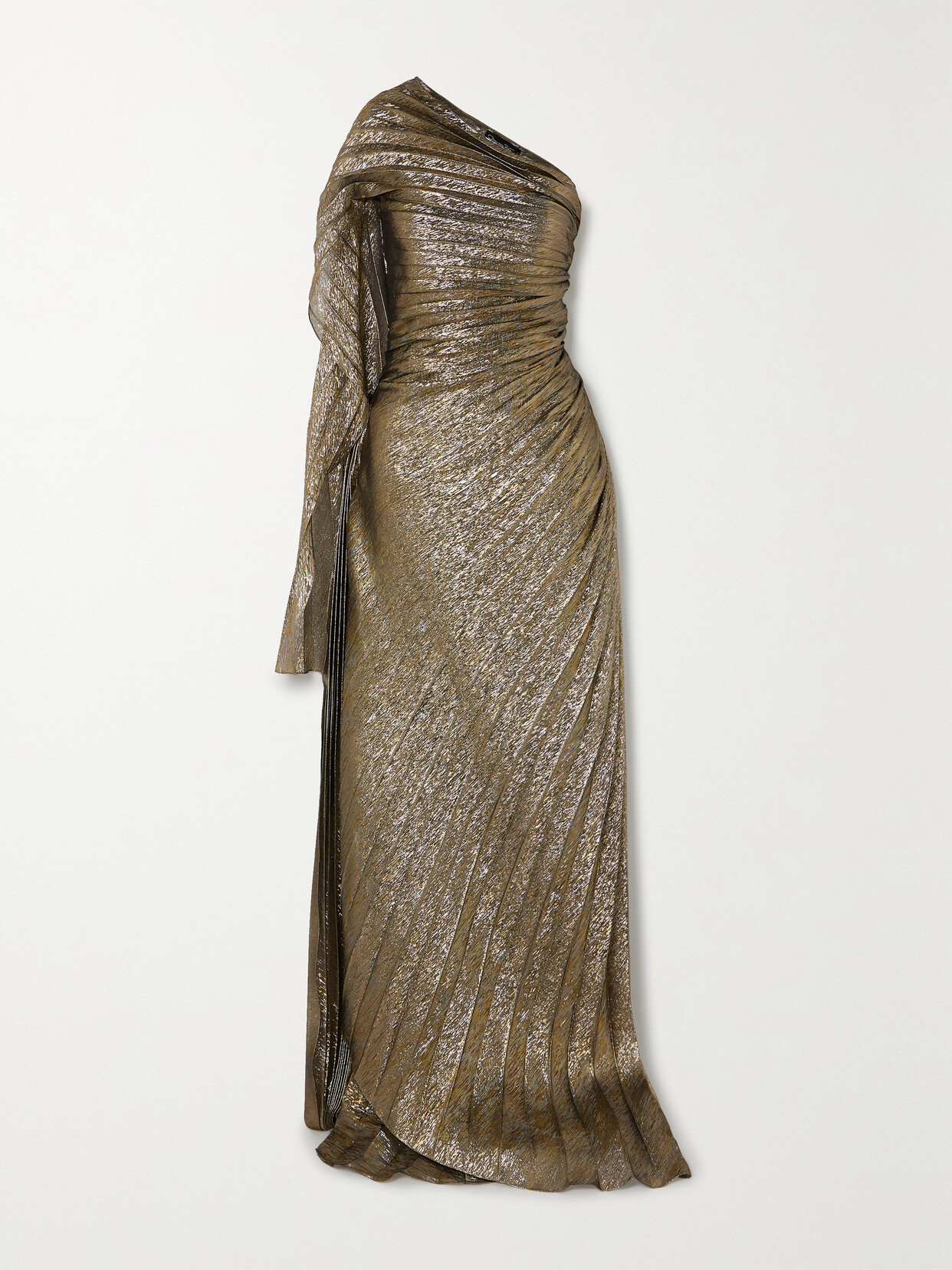 Oscar De La Renta Cold-shoulder Lame Mousseline Gown In Metallic