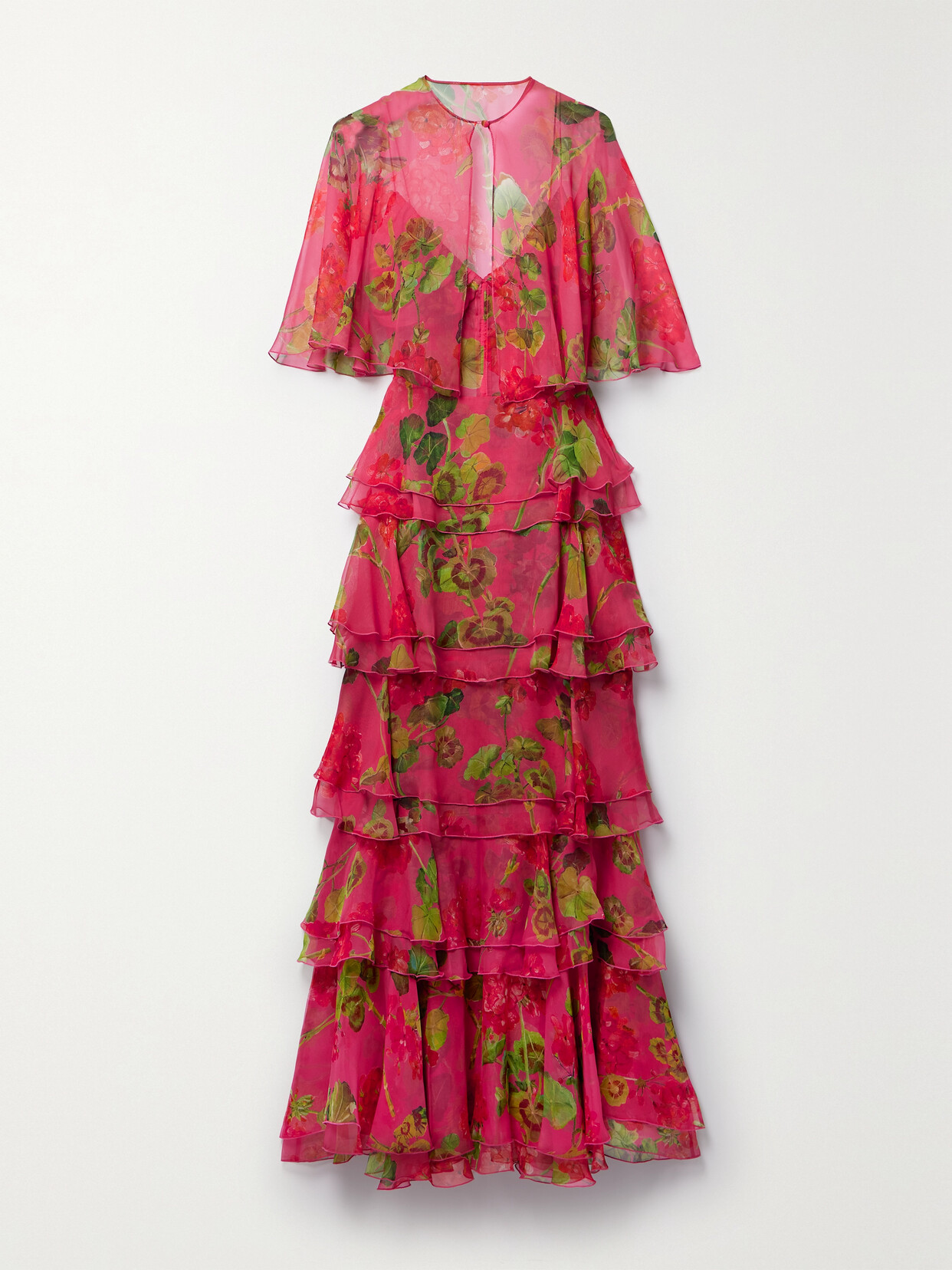 Oscar de la Renta - Tiered Ruffled Floral-print Silk-chiffon Gown - Pink