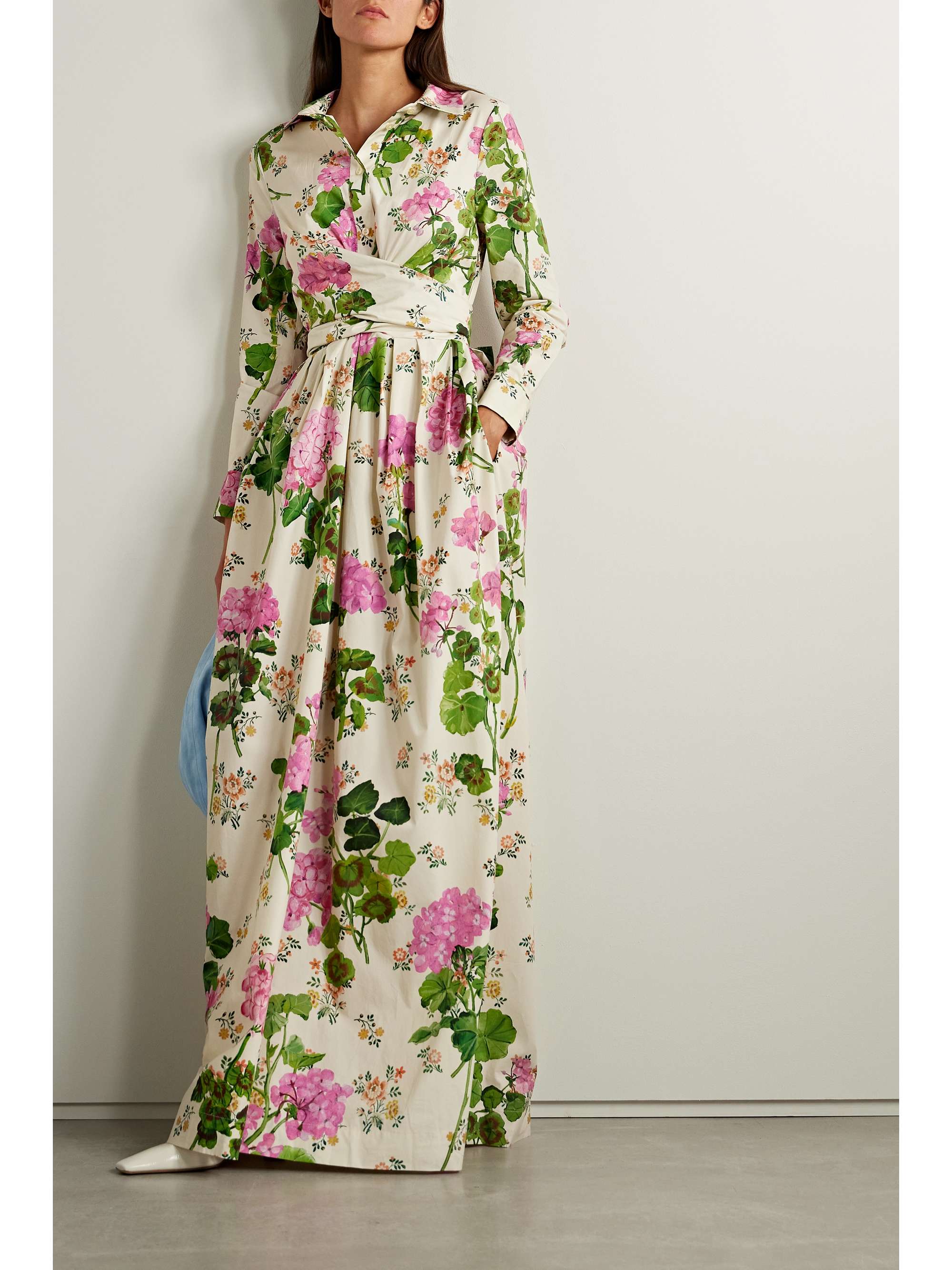 OSCAR DE LA RENTA Wrap-effect floral-print cotton-blend poplin maxi ...