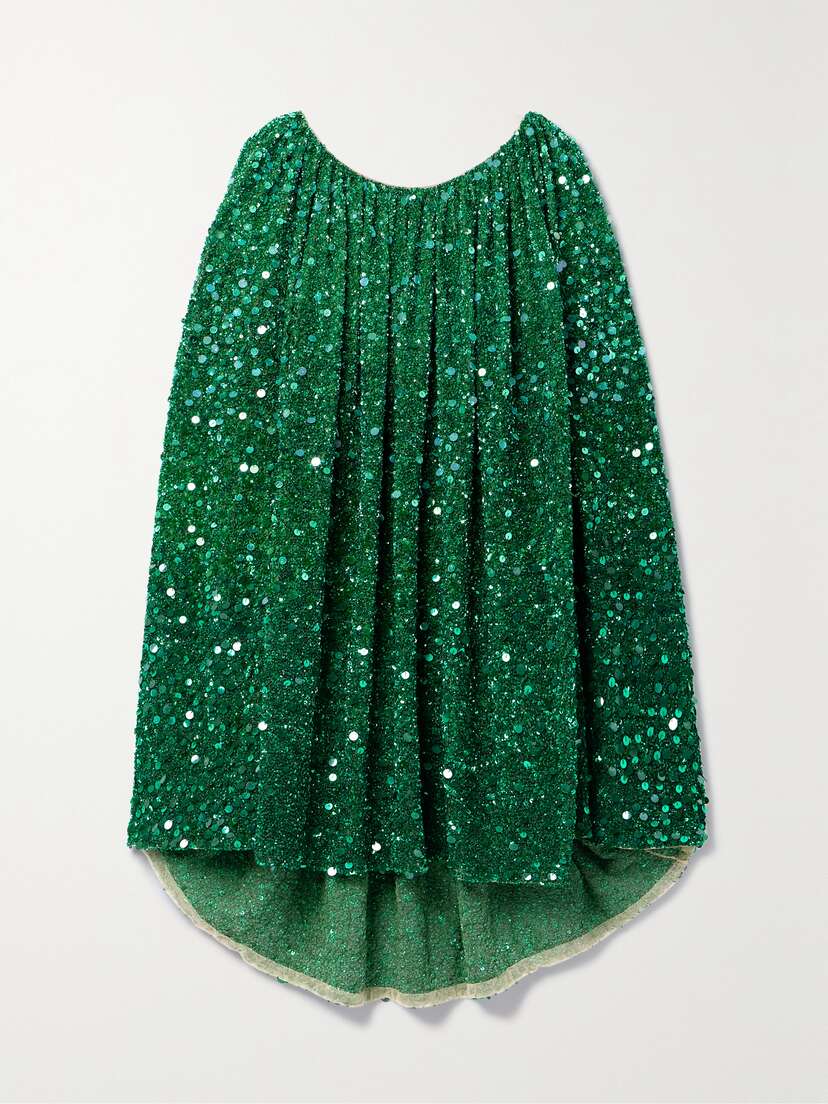 Oscar de la Renta Cape-effect Embellished Stretch-tulle Mini Dress