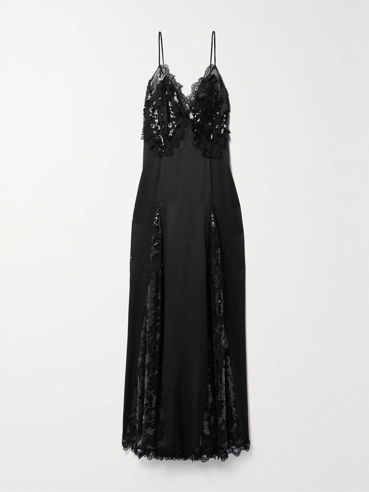 Rodarte - Sequin-embellished Cotton-blend Lace-trimmed Satin Maxi Dress - Black