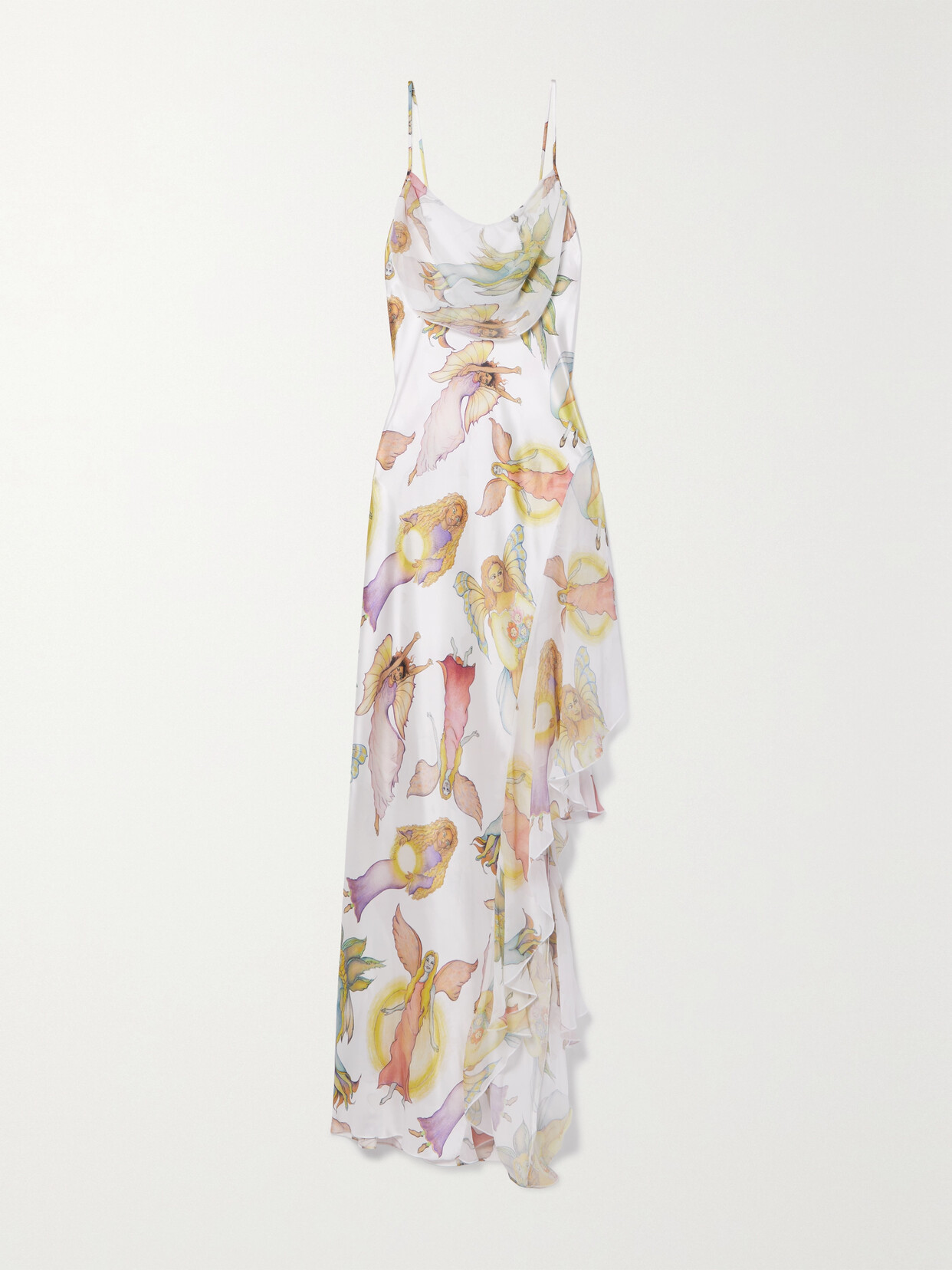 Rodarte - Asymmetric Draped Printed Silk-satin Maxi Dress - White