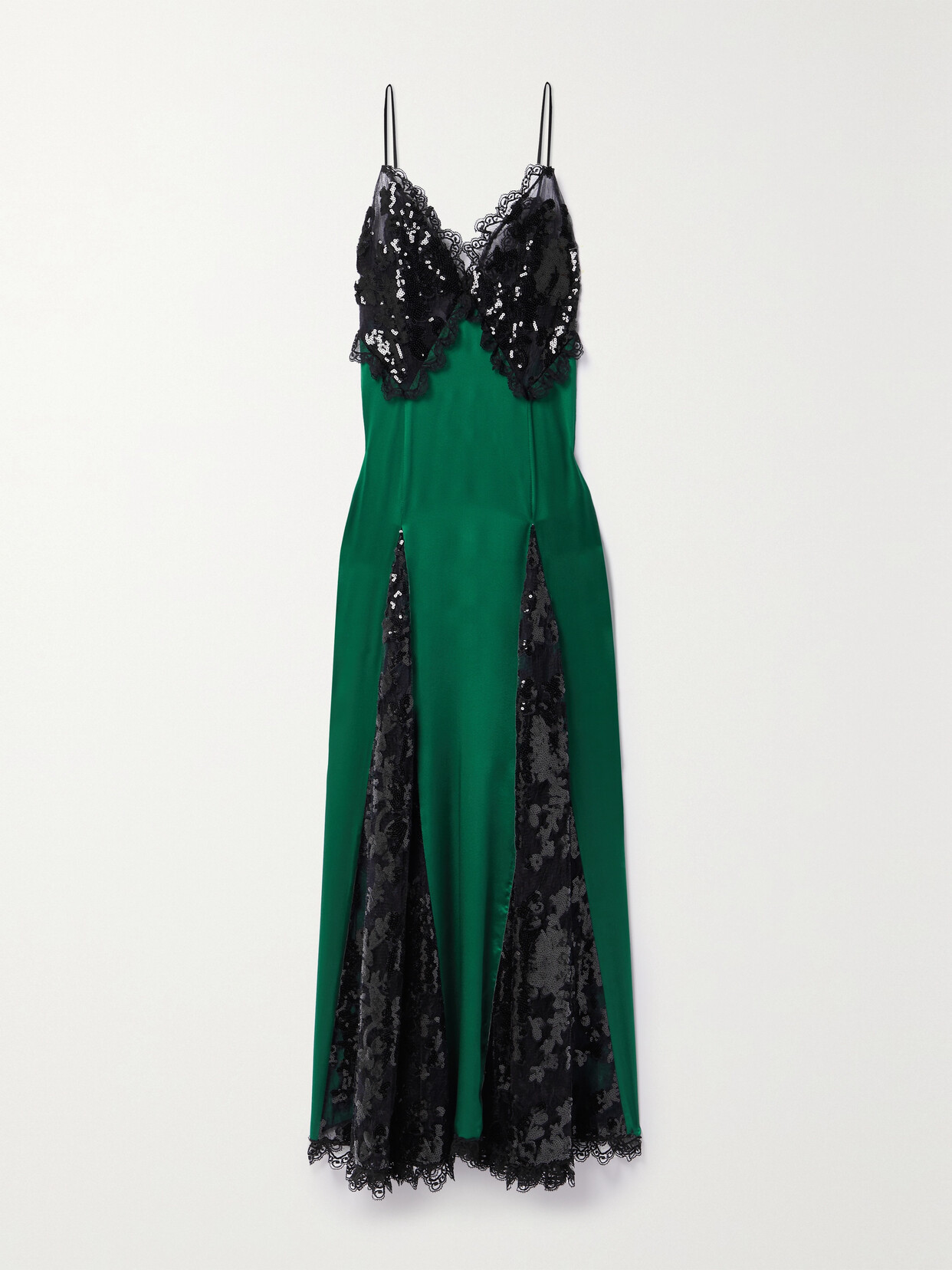 Rodarte - Sequin-embellished Cotton-blend Lace-trimmed Satin Maxi Dress - Green