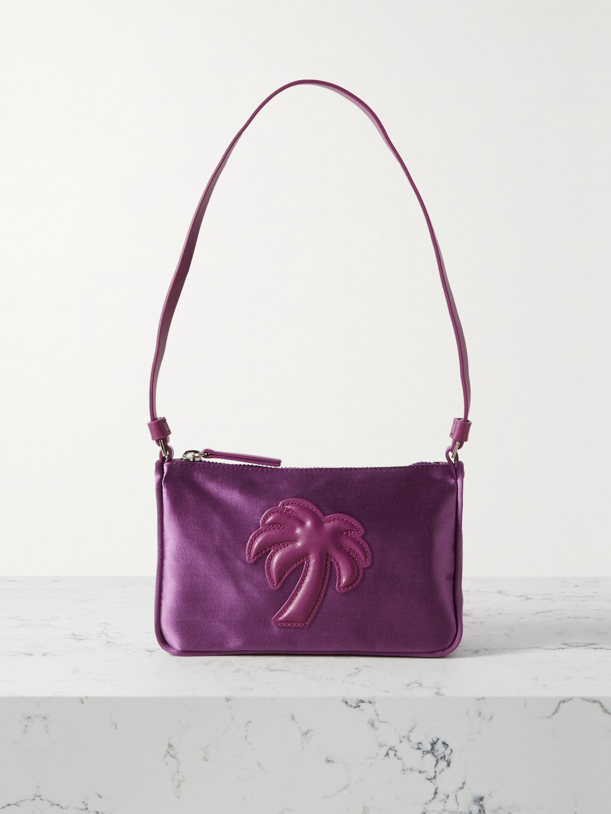 Palm Angels - Leather-trimmed Satin Shoulder Bag - Purple