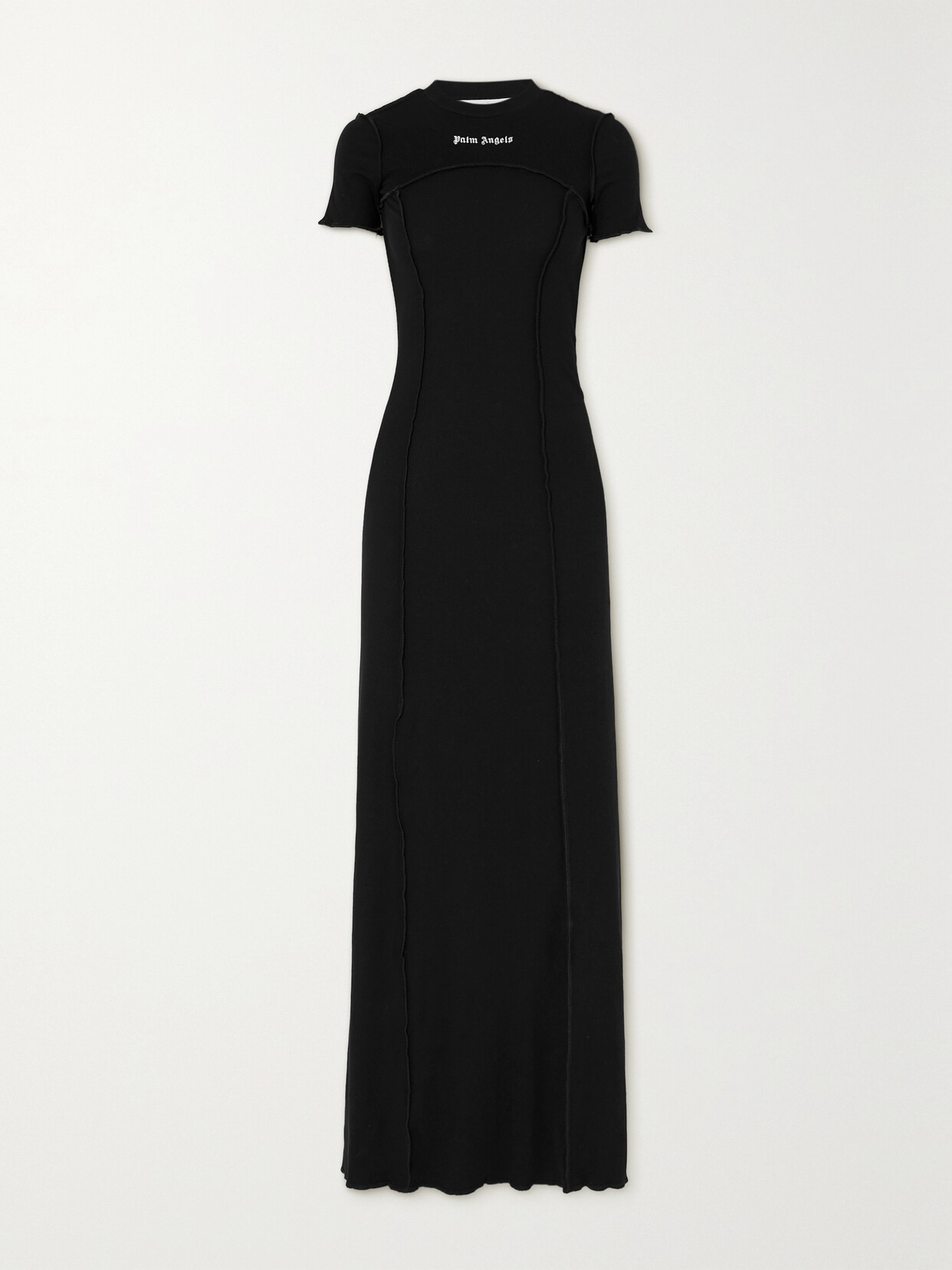 Palm Angels - Open-back Embroidered Ribbed Stretch-cotton Jersey Maxi Dress - Black