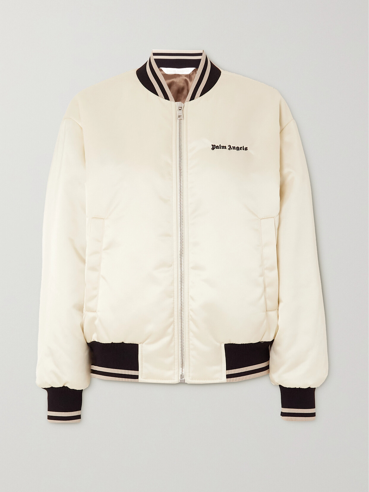 Palm Angels Embroidered Shell Bomber Jacket In Off-white