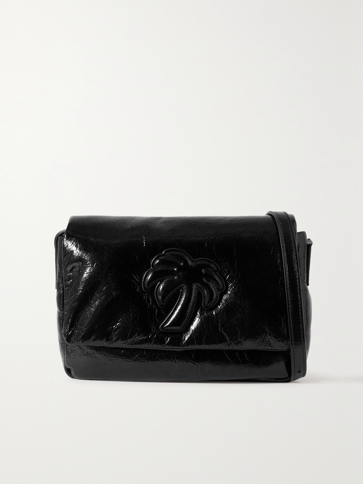 Palm Angels Soft Palm Bridge Appliquéd Crinkled-leather Shoulder Bag In Black