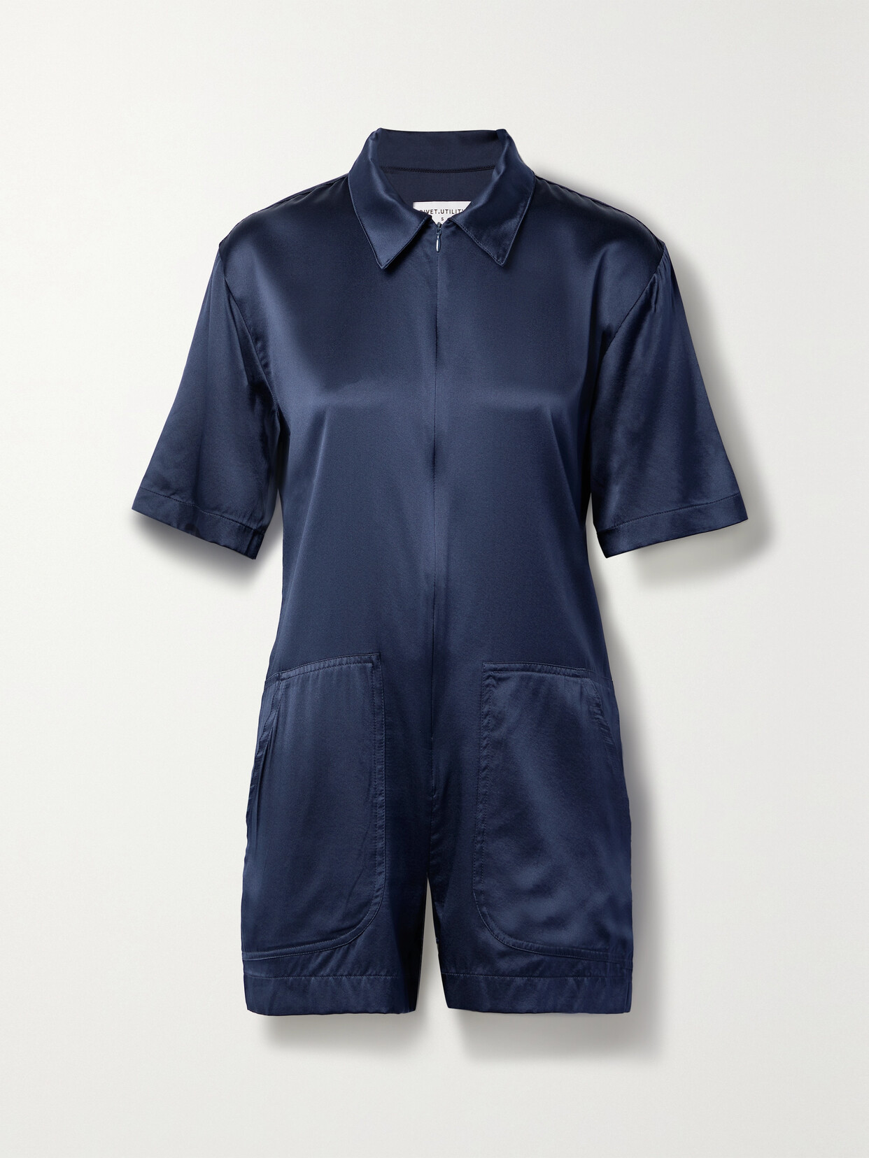 Rivet Utility Runaround Silk-blend Satin Playsuit - Blue