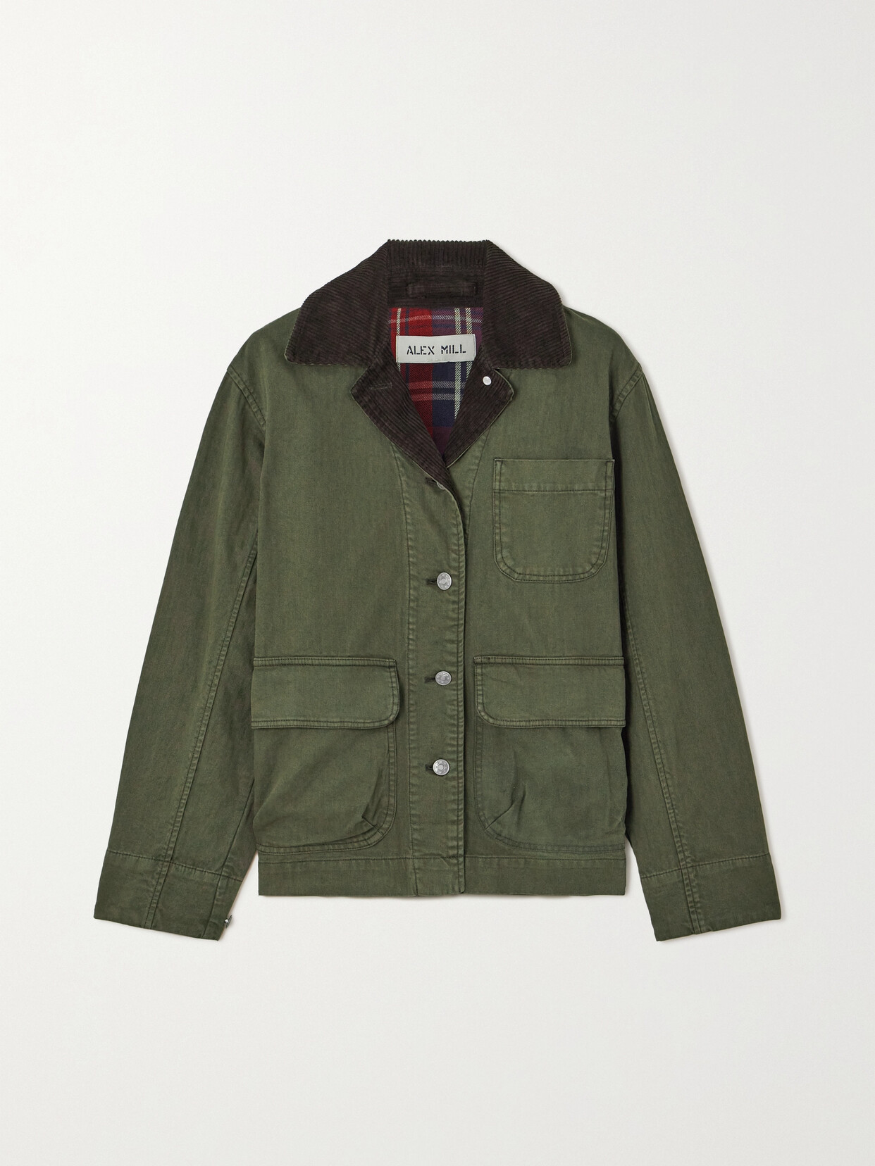 Alex Mill - Mel Corduroy-trimmed Herringbone Cotton Jacket - Green