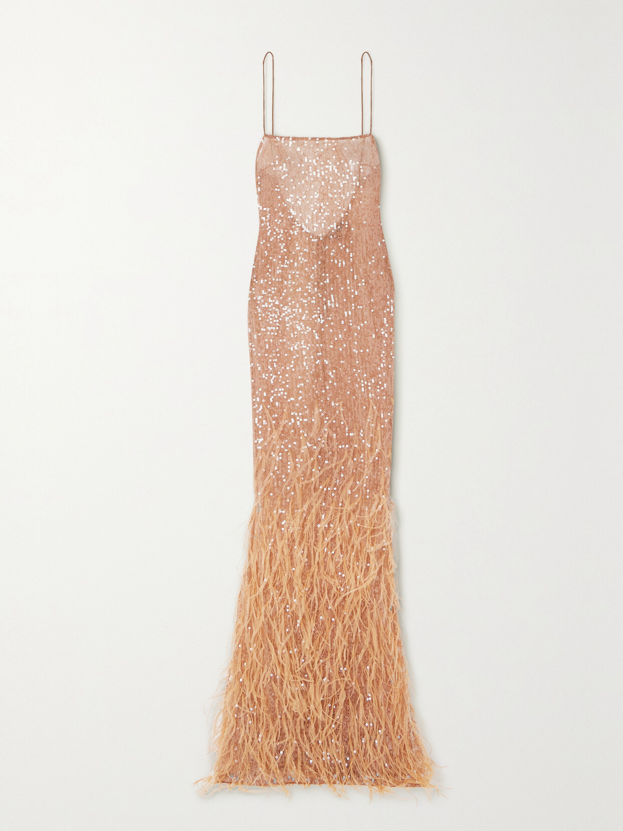 RETROFÉTE ODESSA FEATHER-TRIMMED SEQUINED LACE GOWN