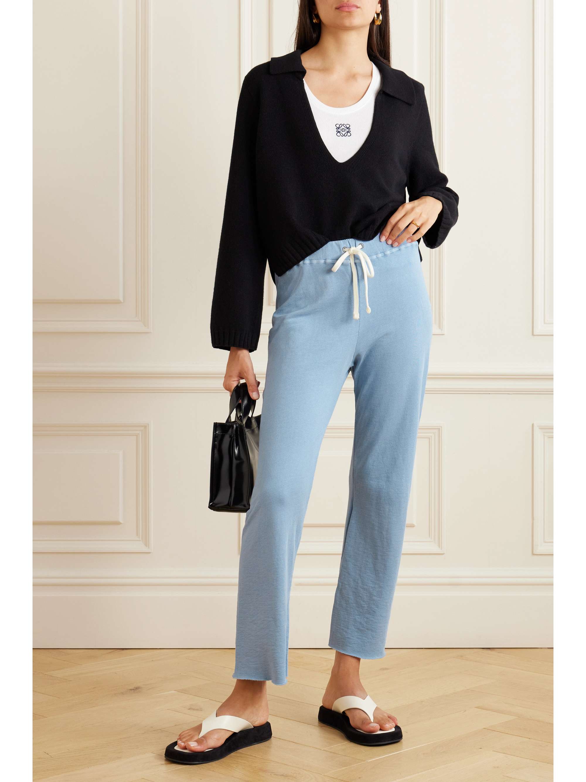 JAMES PERSE Cropped Supima cotton-terry track pants