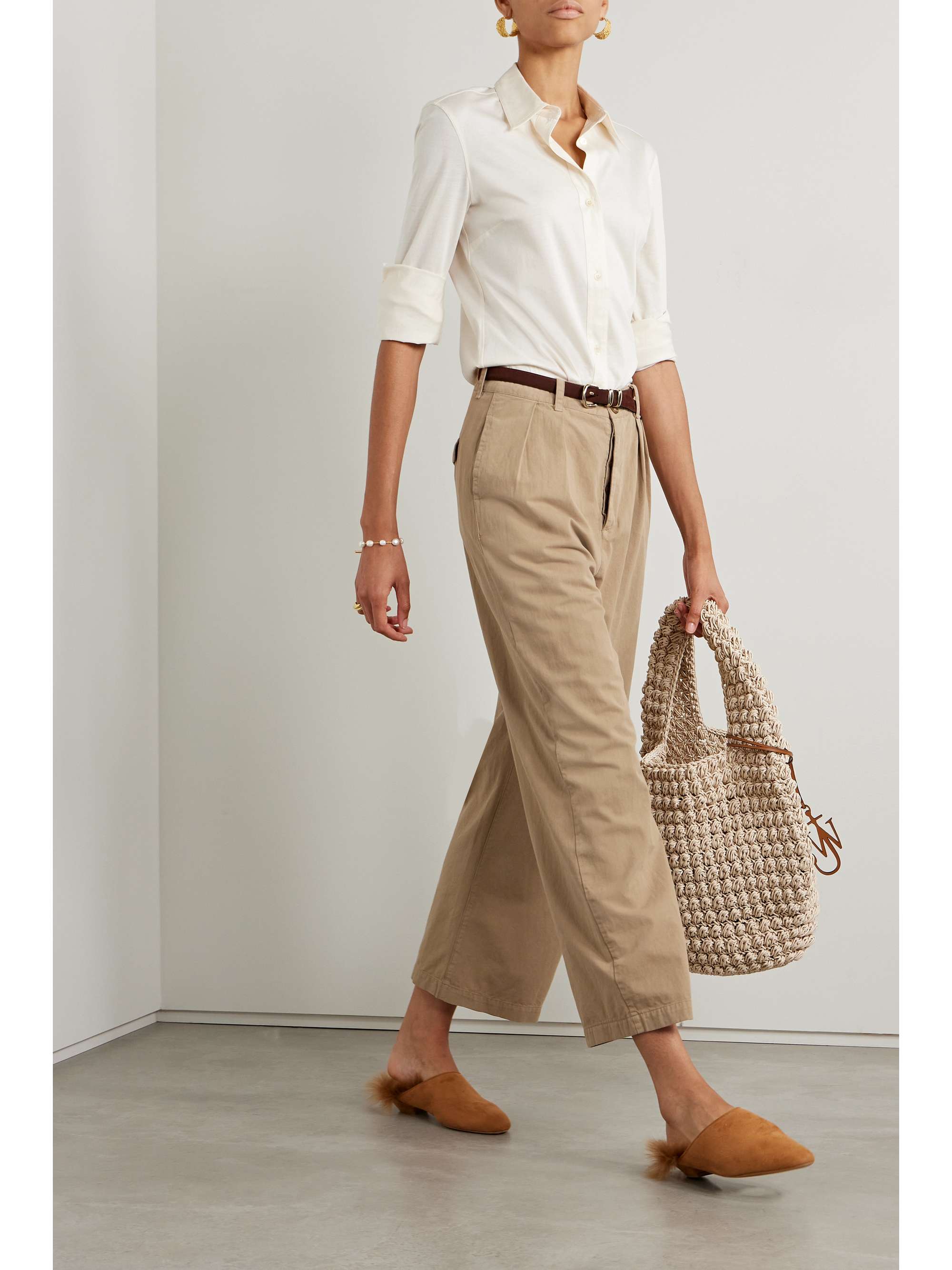 The Town pleated cotton twill straight leg pants