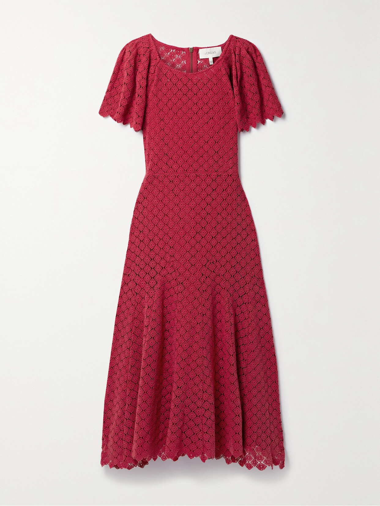 Shop The Great The Harmony Cotton-guipure Lace Midi Dress In Red