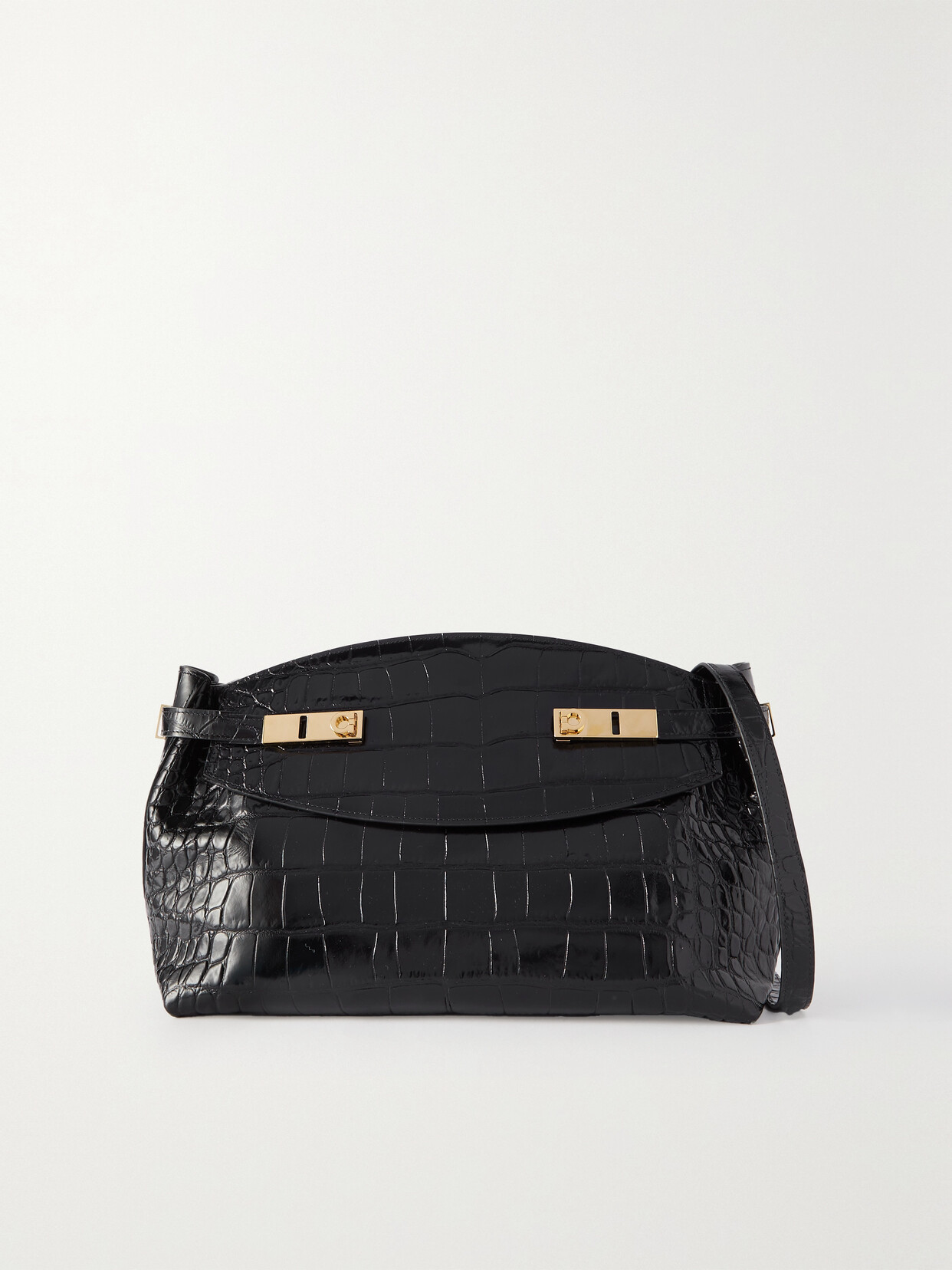 Ferragamo Hug Large Croc-effect Leather Shoulder Bag In Black