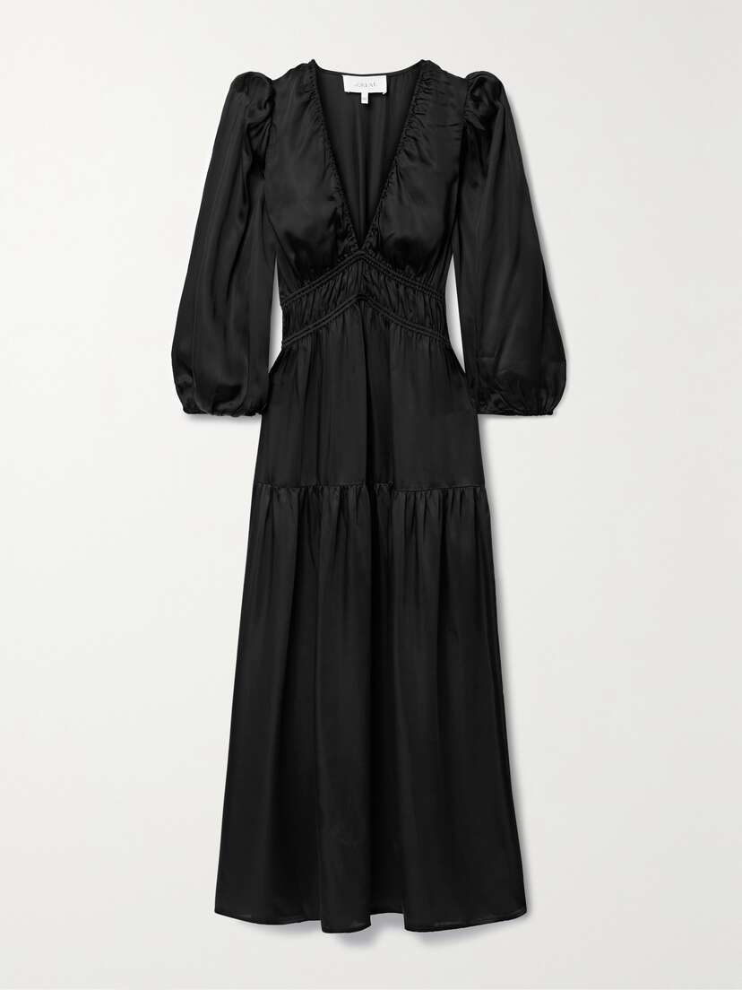 The Great. The Brook Gathered Charmeuse Midi Dress