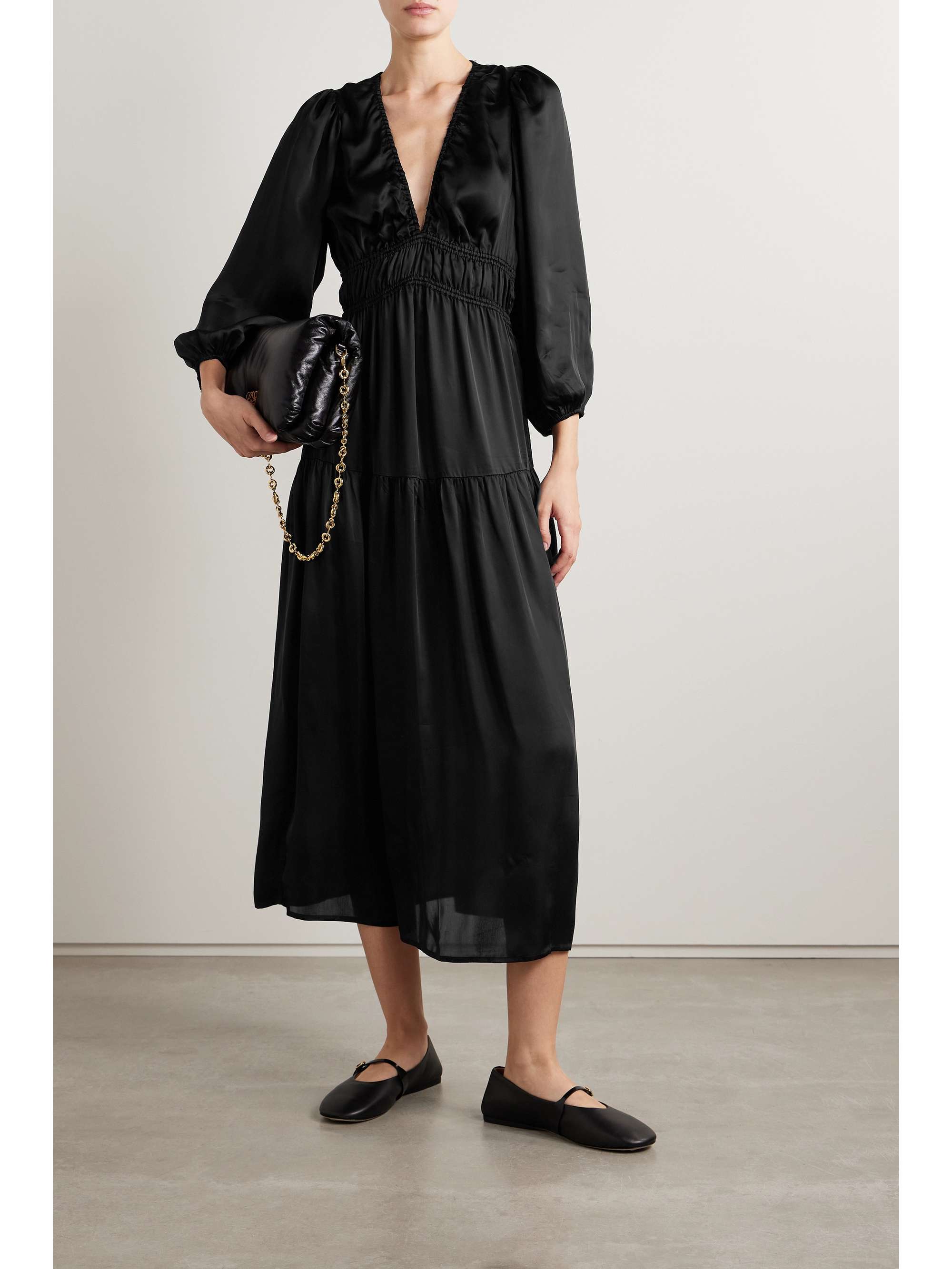 THE GREAT. The Brook gathered charmeuse midi dress | NET-A-PORTER