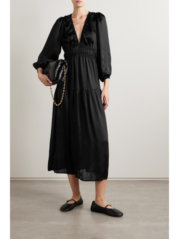 THE GREAT. The Brook gathered charmeuse midi dress