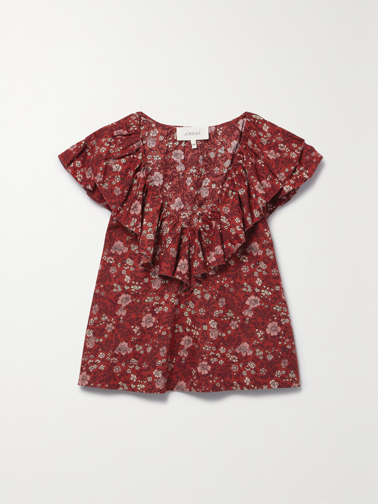 THE GREAT. - The Topiary Ruffled Floral-print Cotton Blouse - Red