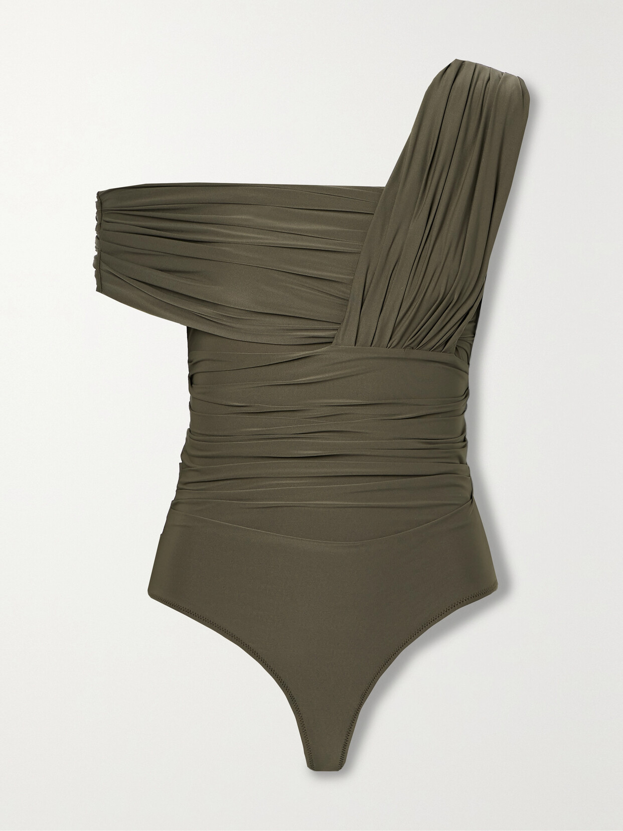 GOLDSIGN The Tilson One-shoulder Gathered Stretch-jersey Bodysuit - Brown