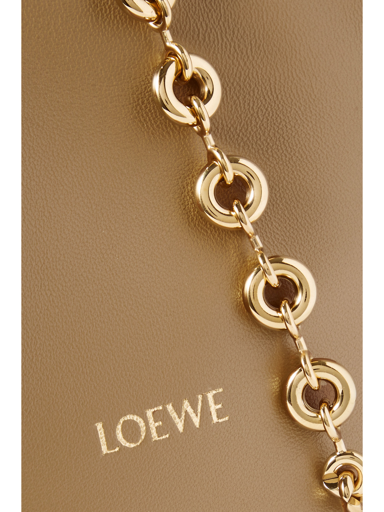 Shop Loewe Squeeze Small Chain-embellished Gathered Leather Tote In Brown