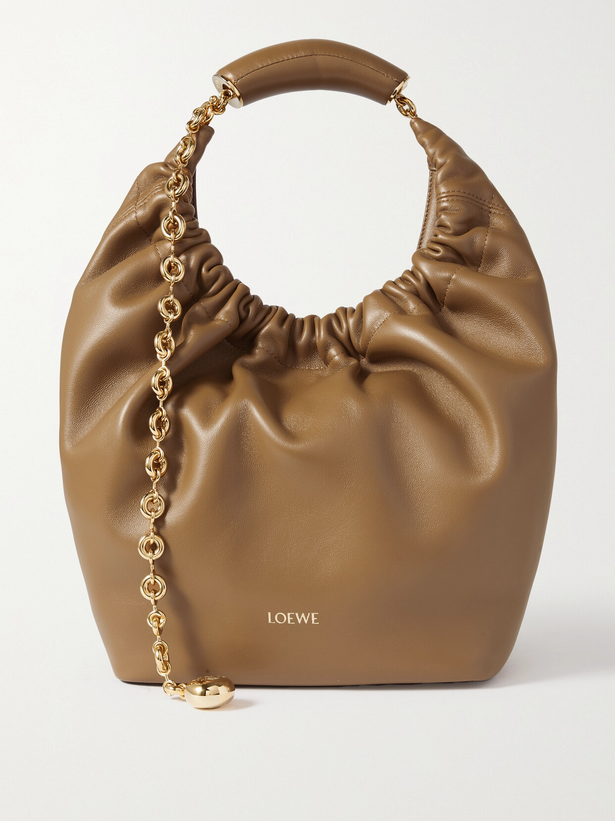 Loewe Squeeze Small Chain-embellished Gathered Leather Tote In Brown