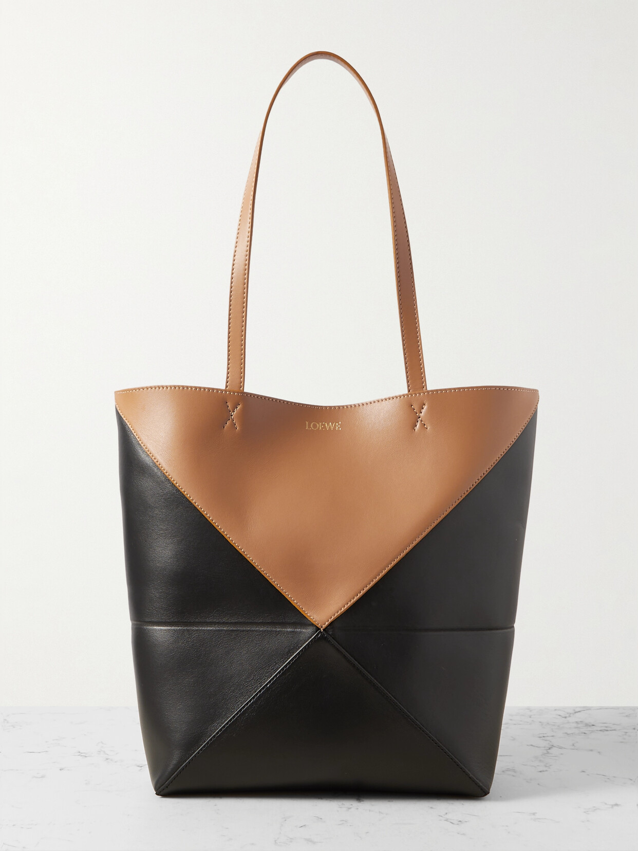 Shop Loewe Puzzle Fold Convertible Medium Two-tone Leather Tote Bag In Neutrals