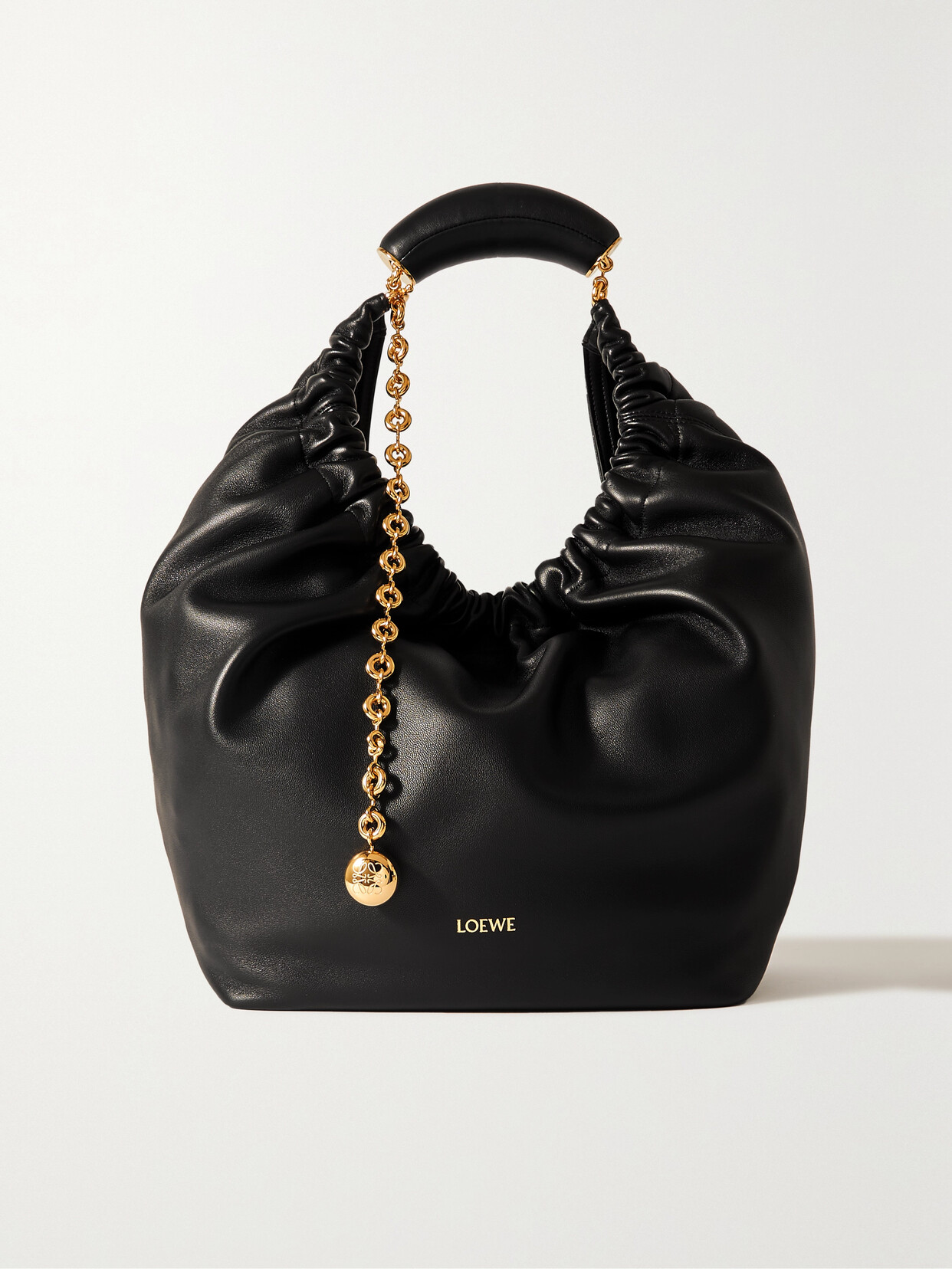 Loewe Squeeze Medium Chain-embellished Gathered Leather Shoulder Bag In Black