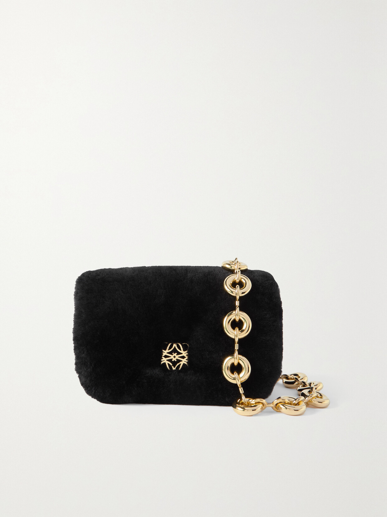 Loewe - Goya Puffer Mini Shearling Shoulder Bag - Black