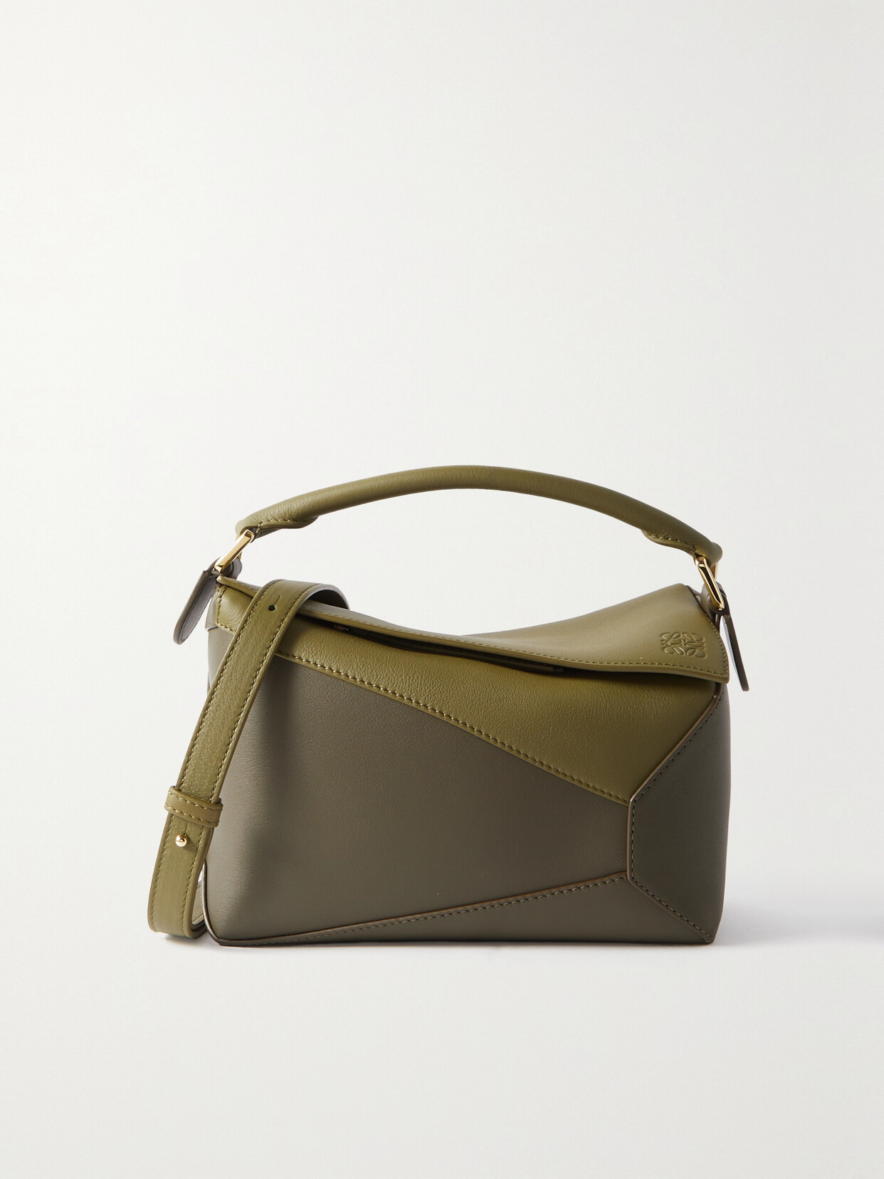 LOEWE PUZZLE EDGE SMALL TWO-TONE TEXTURED-LEATHER SHOULDER BAG