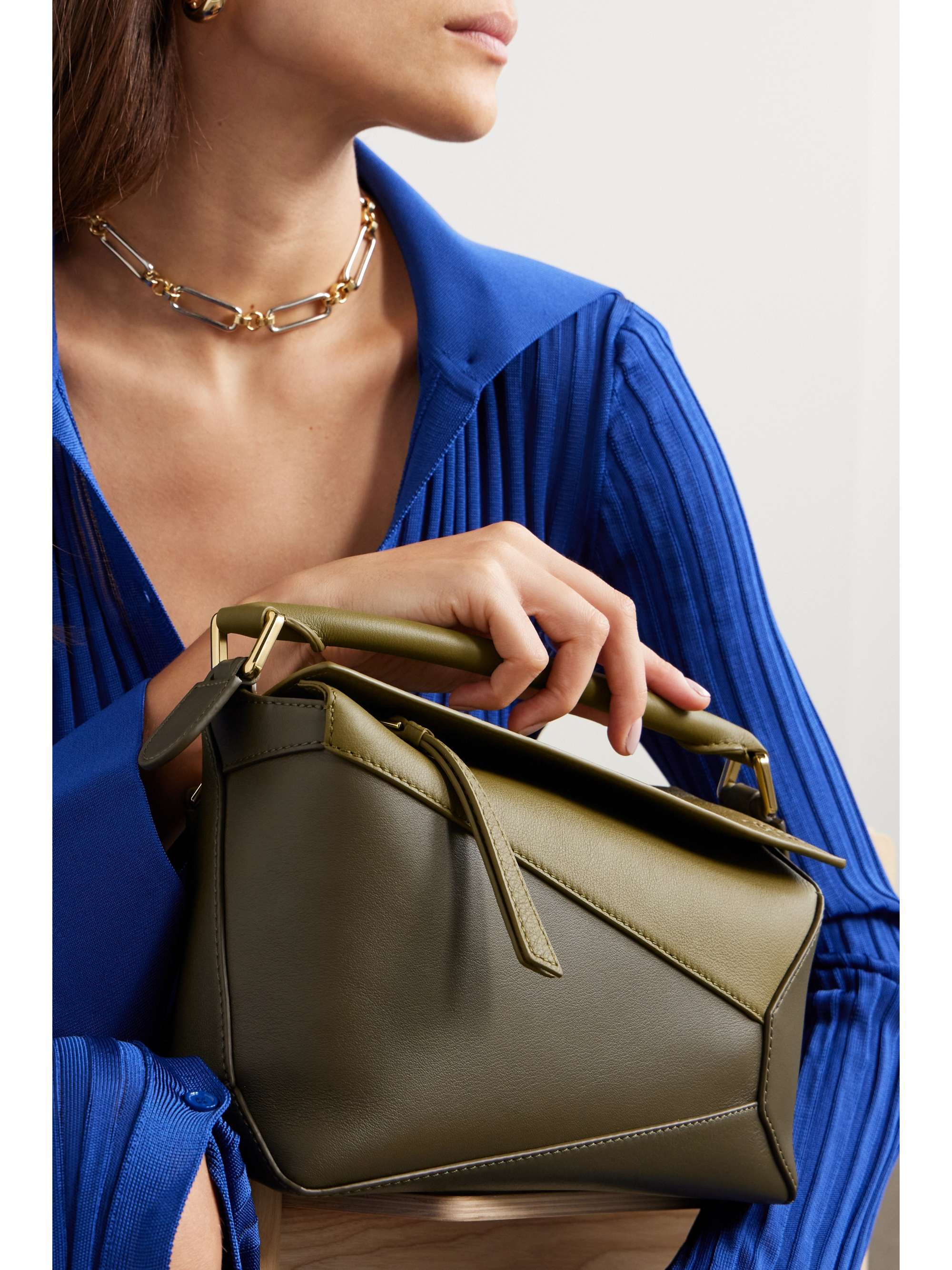 LOEWE Puzzle Mini Leather Shoulder Bag in Blue