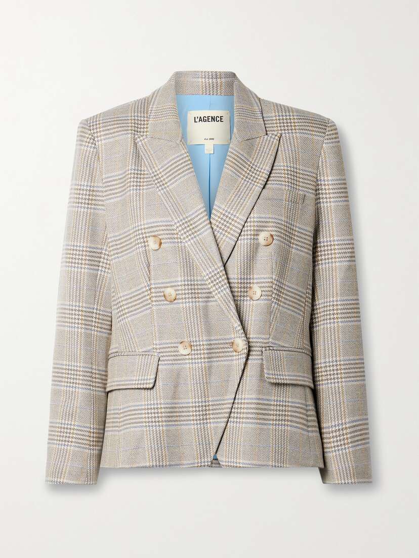 L'Agence Kenzie Double-breasted Checked Metallic Jacquard Blazer