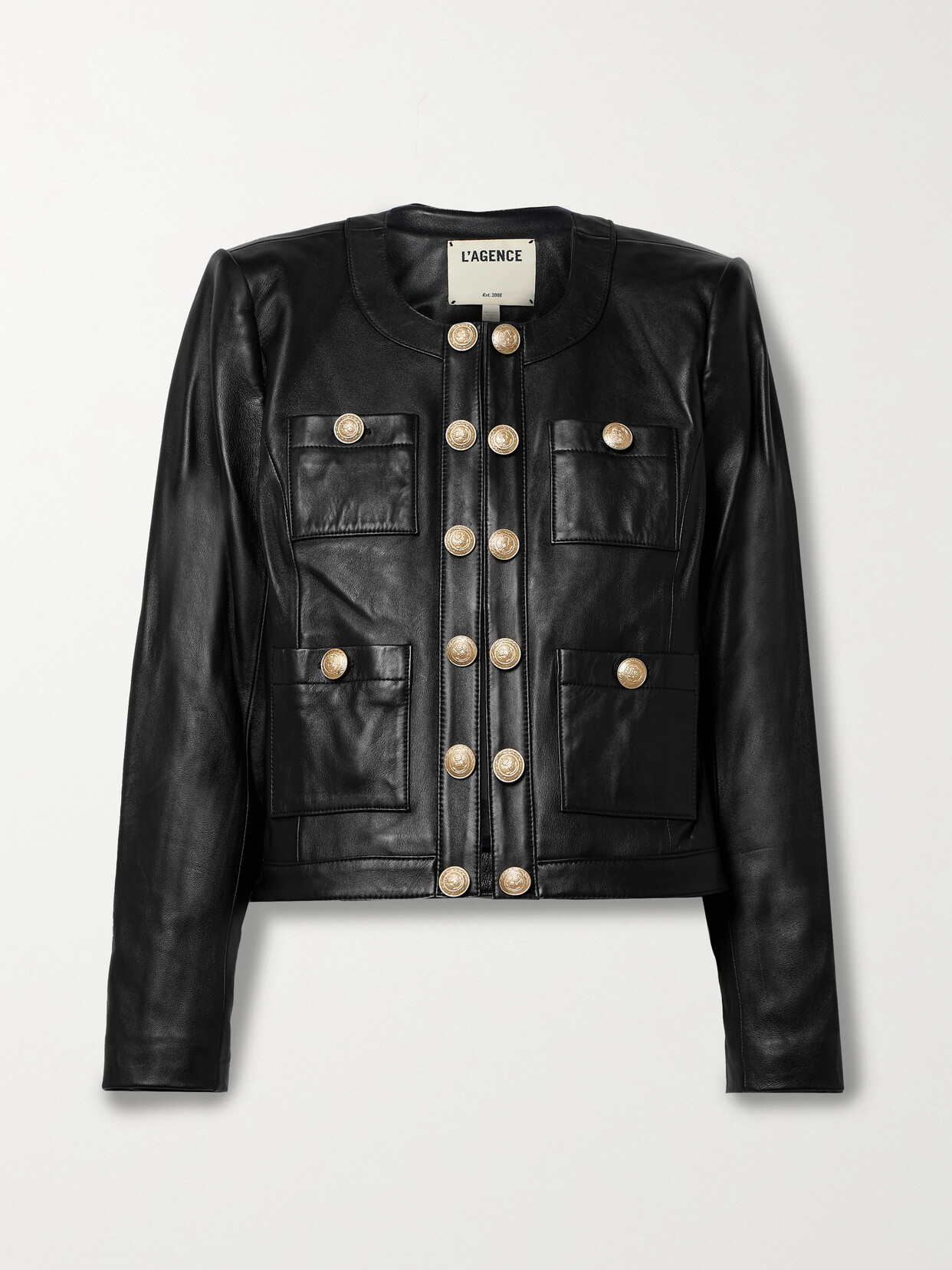 L Agence Jayde Collarless Leather Jacket In Black