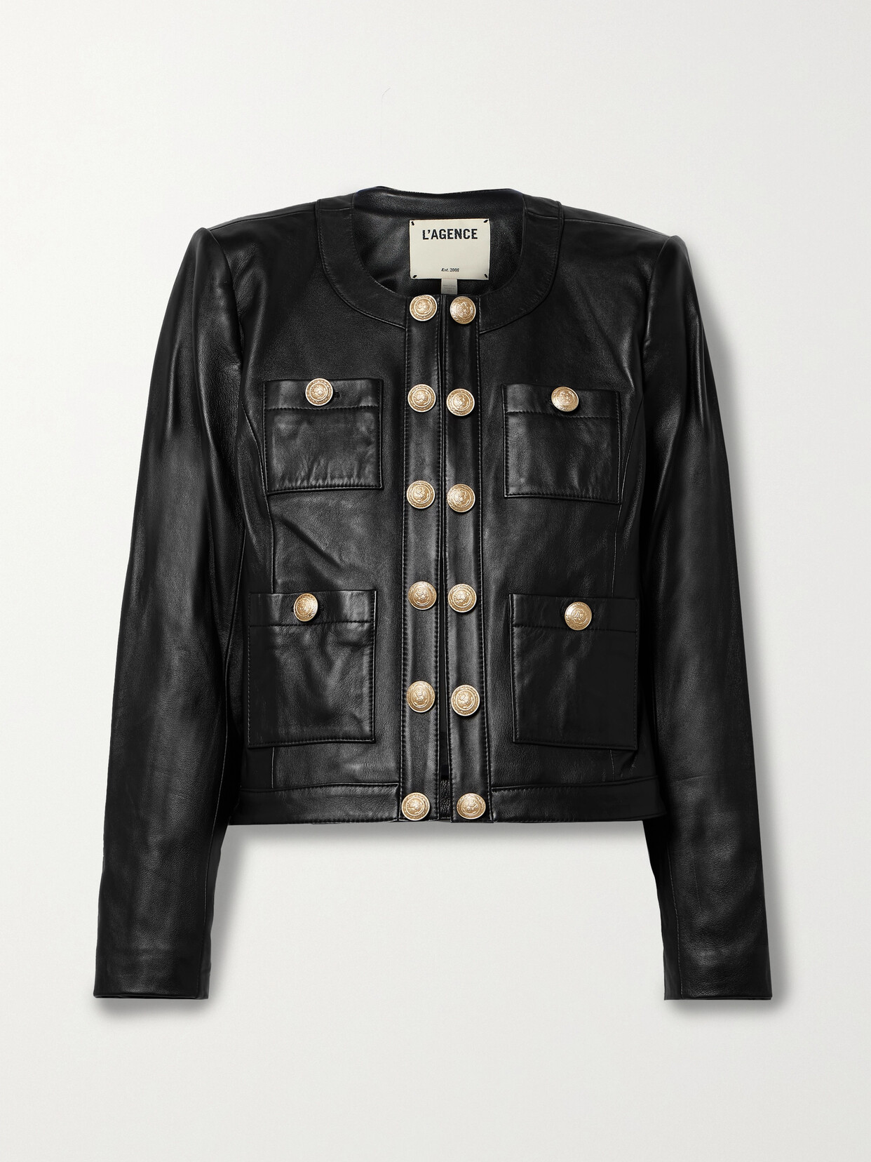 L'Agence - Jayde Button-embellished Leather Jacket - Black