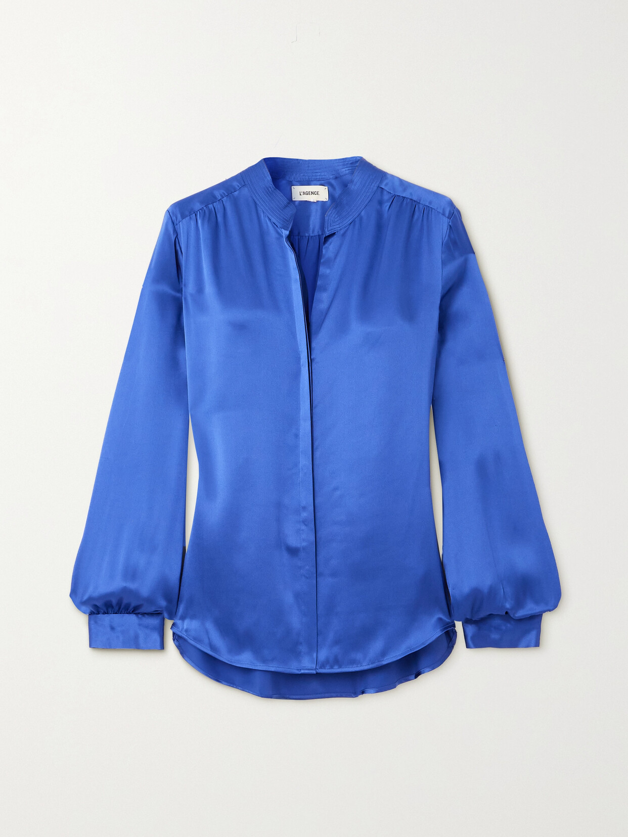 Shop L Agence Bianca Silk-satin Blouse In Blue