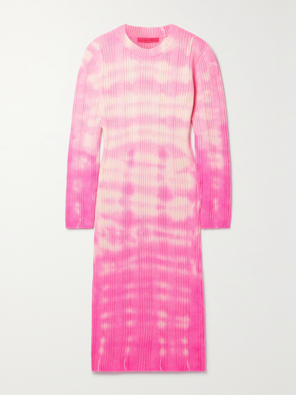 The Elder Statesman Sonar Tie-dyed Ribbed Cashmere Midi Dress In Pink