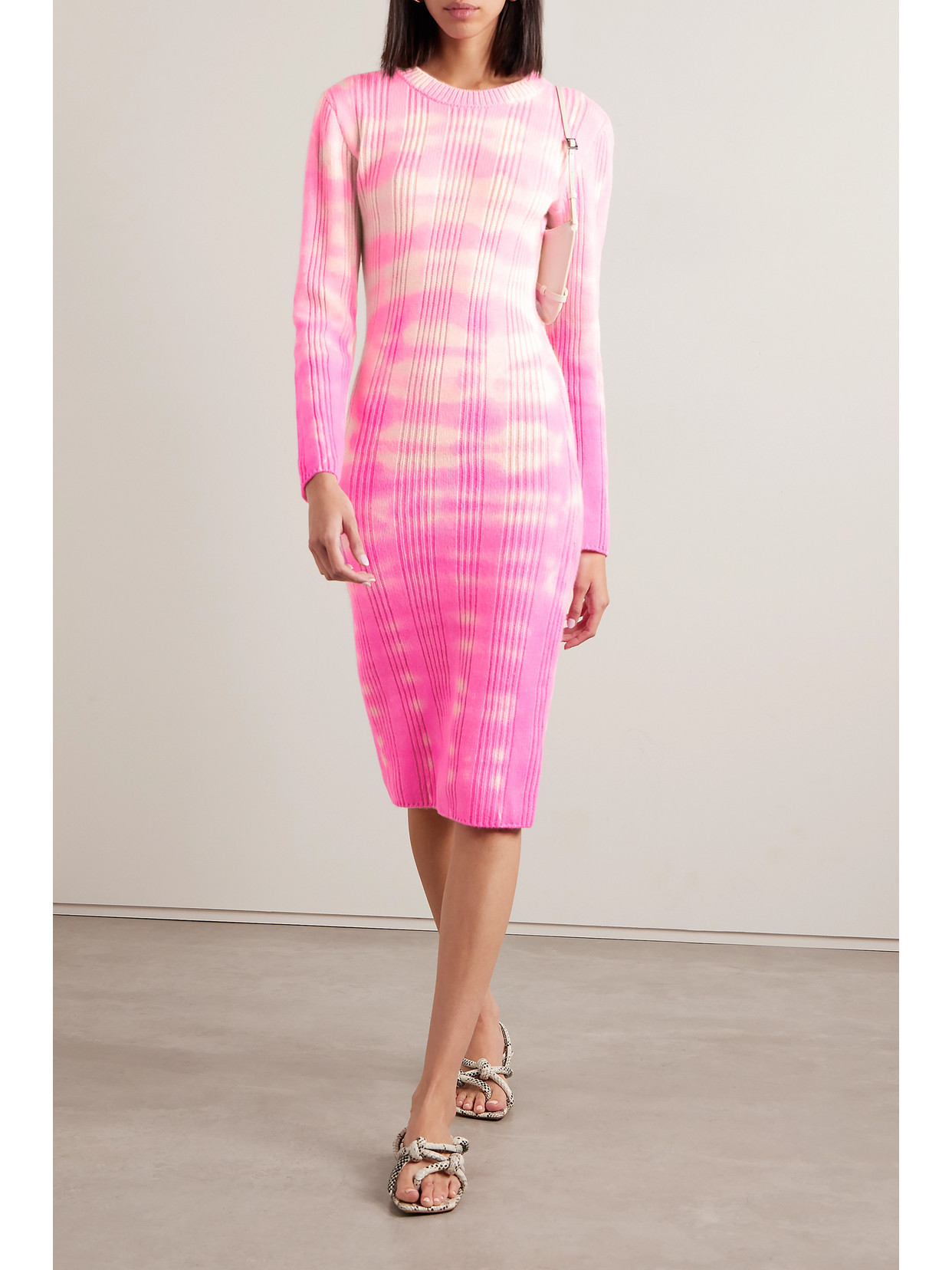 Shop The Elder Statesman Sonar Tie-dyed Ribbed Cashmere Midi Dress In Pink