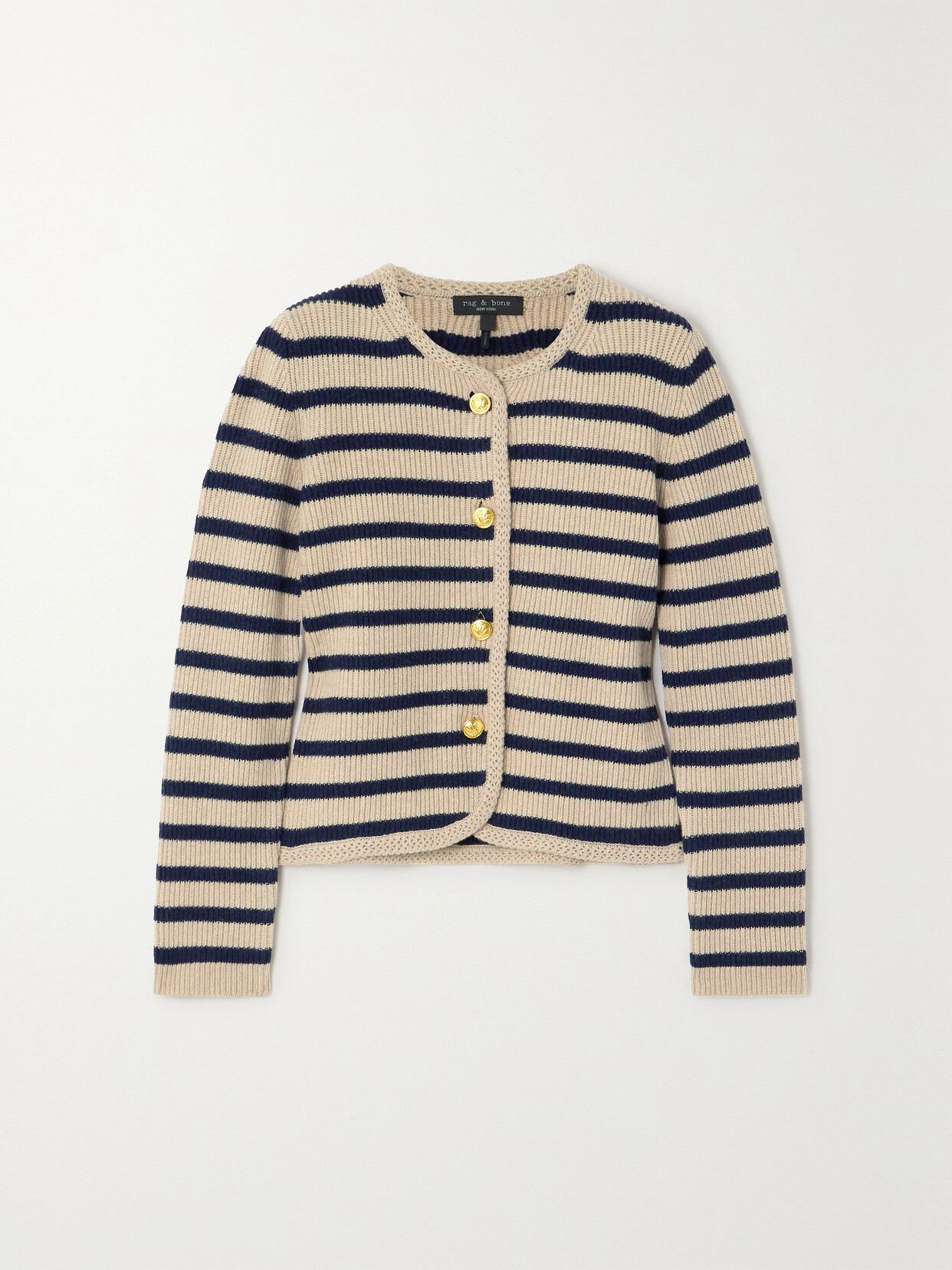 rag & bone - Nancy Striped Ribbed Merino Wool-blend Cardigan - Neutrals