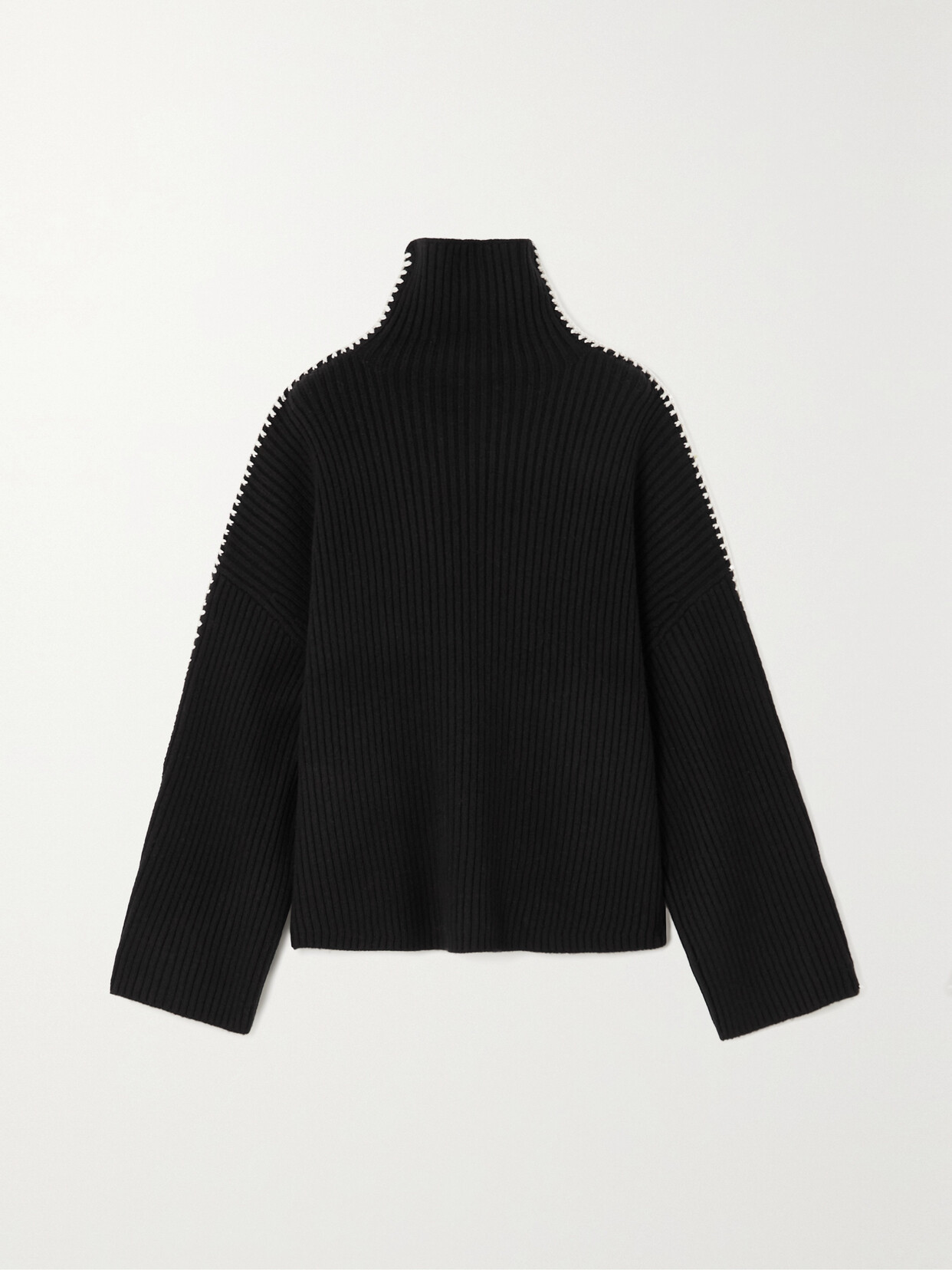 rag & bone - Ingrid Whipstitched Ribbed Wool Turtleneck Sweater - Black