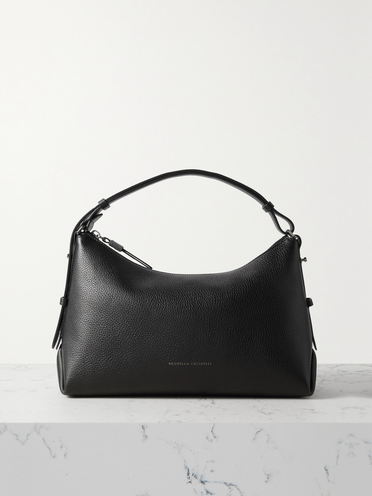 Brunello Cucinelli Textured-leather Shoulder Bag In Black