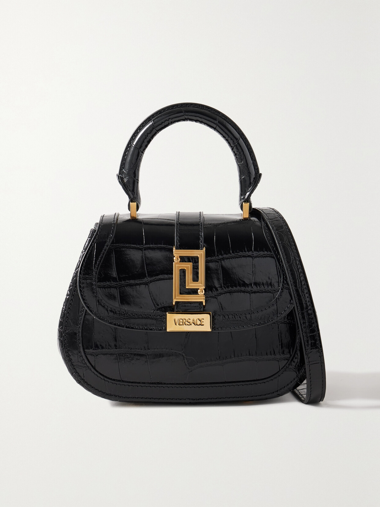 Versace Mini Embellished Croc-effect Leather Tote